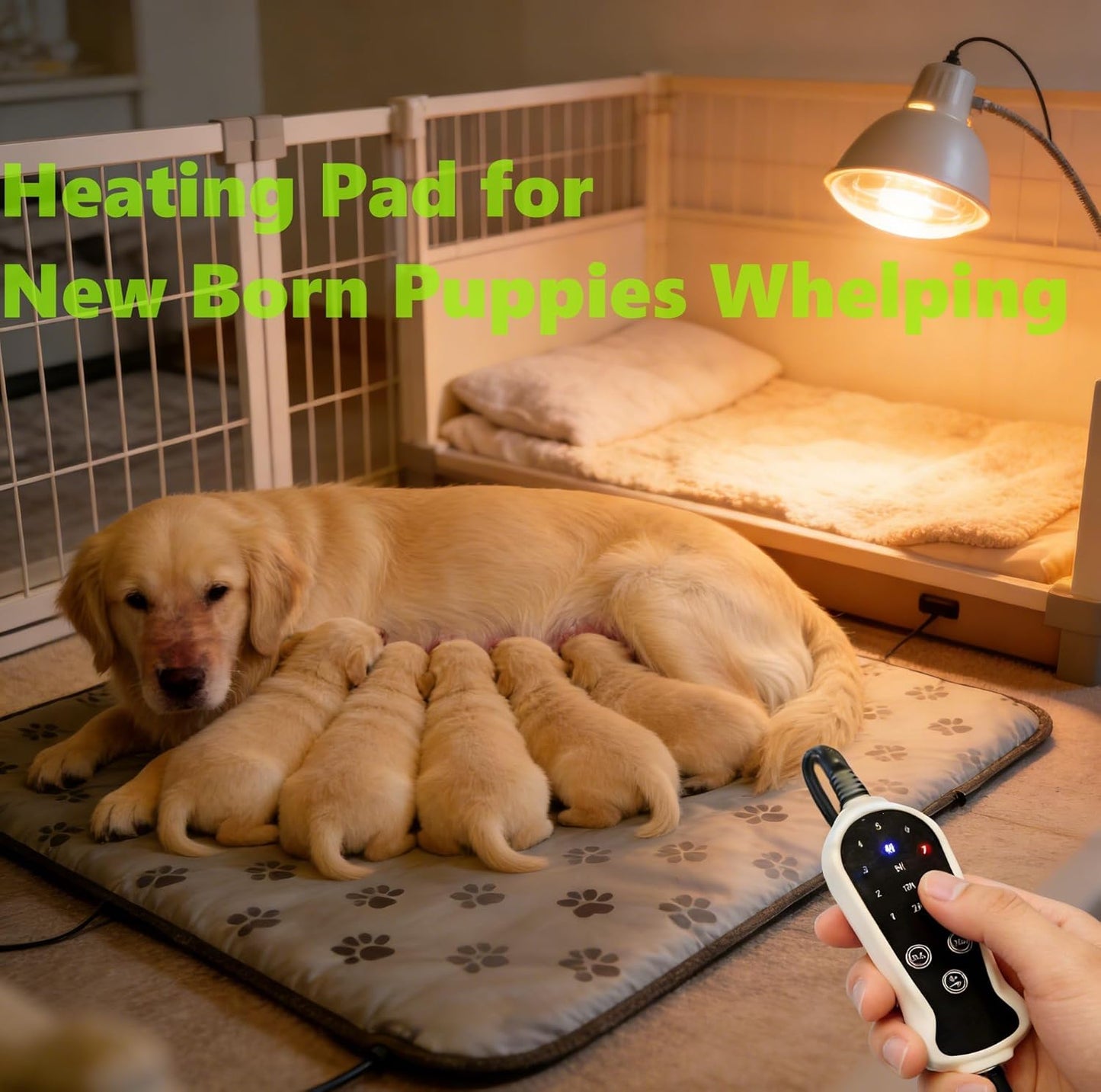 Puppy Heating Pad for Whelping New Born Dog Heated Bed,Heated Puppies Bed,Pet Heated Cat Bed,4 Auto Shut Off Timer,9 Level Heater Large 34x21 in