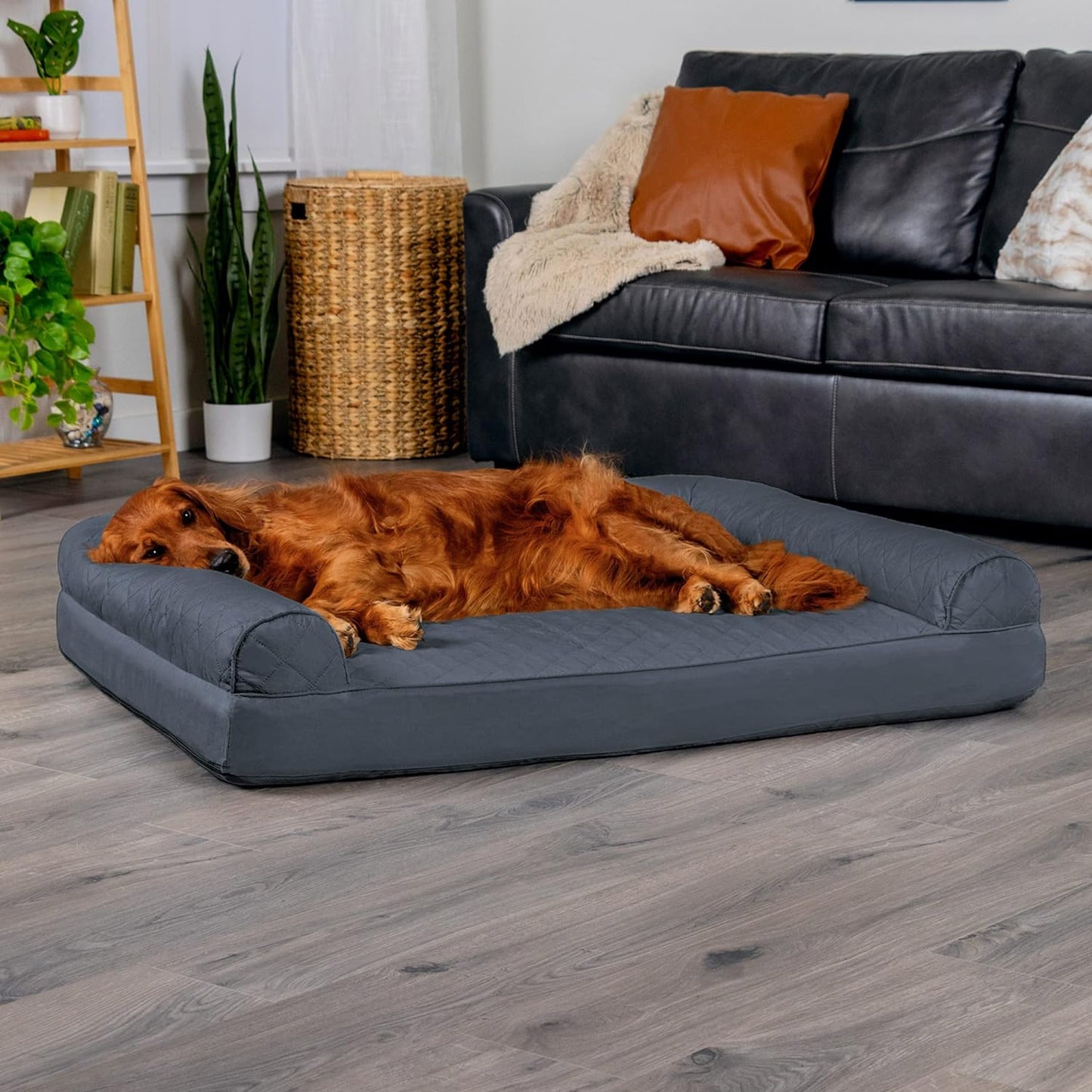 FurHaven Dreamer Sofa Orthopedic Dog Bed for Large Dogs with Orthopedic Egg Crate & Solid Orthopedic Foam Base for Joint Support, Removable Washable Cover, Jumbo XL, Quilted Sofa, Iron Gray