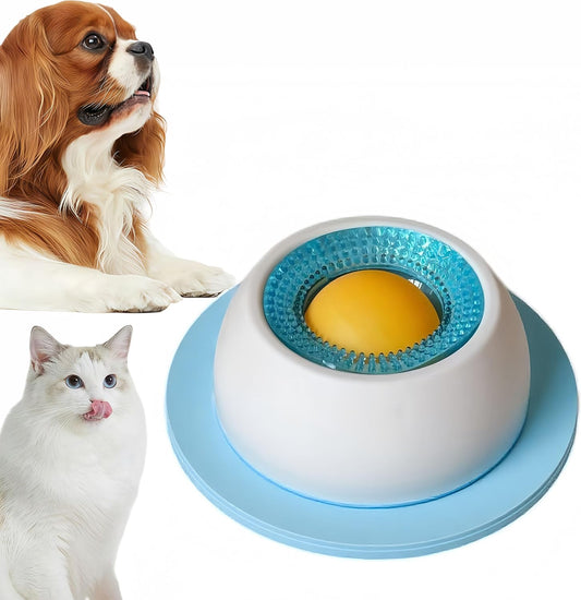 2026 New Anxiety Dog Bowl Anxious Lick Ball Calming for Dogs Bowls Toy Licking Cat Licks Liquid Food Yogurt Slow Feeder Roller Sphere Licker to Keep Them Busy Licky Treat (Upgraded Blue-B(Dog))