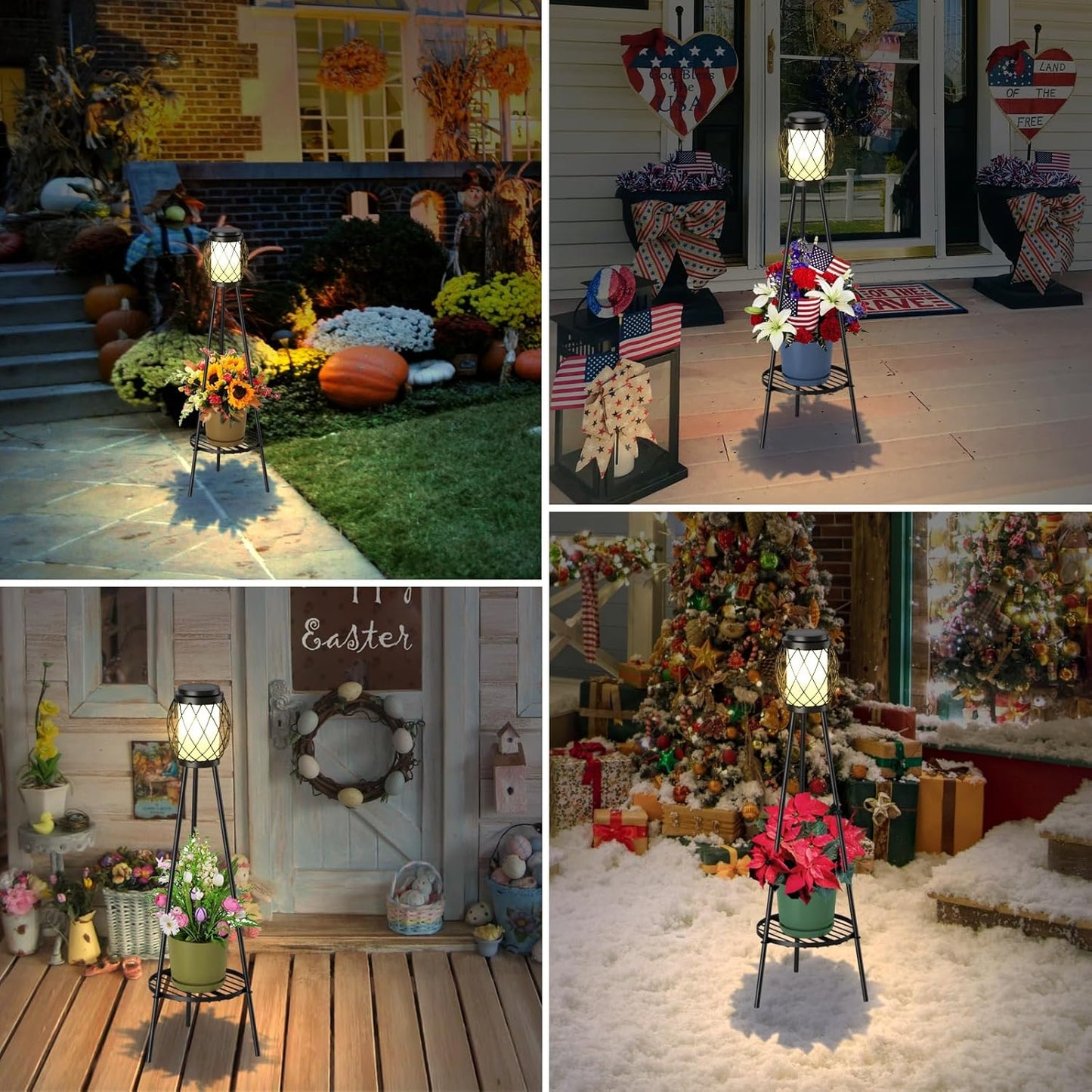 MXwcy Solar Lights Outdoor with Plant Stands 2 Pack, Solar Floor Lamp Metal Tripod Patio Lights for Garden Yard Pathway Driveway Front/Back Porch Decoration