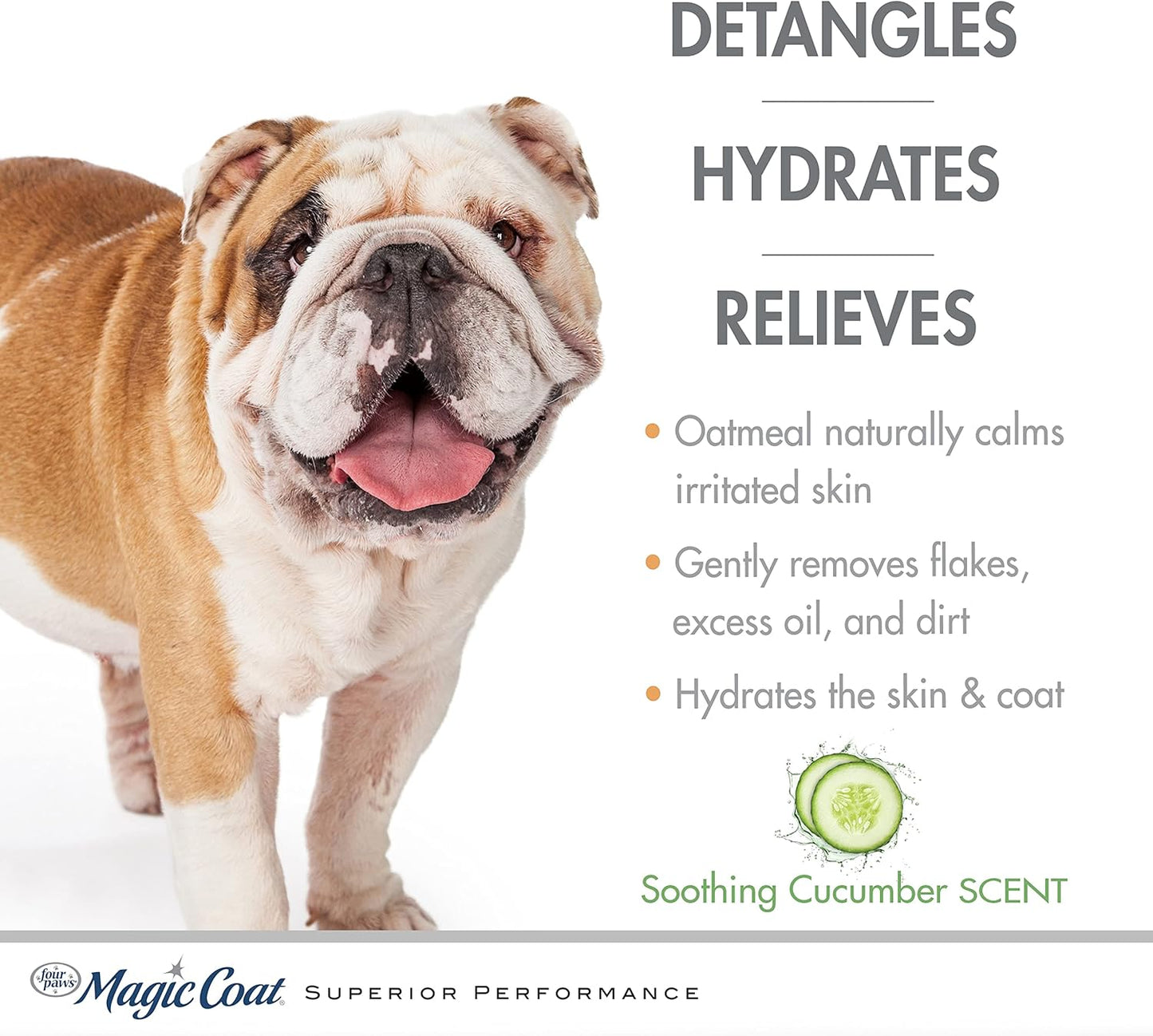 Four Paws Magic Coat Hypoallergenic Oatmeal Conditioner for Dogs, Moisturizing Dog Conditioner for Itchy Dry Skin, Soothing Cucumber Scent, 16 Ounce