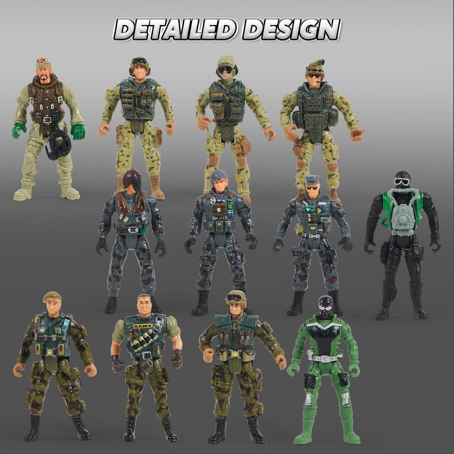 JOYIN 16 PCs Army Men Playset with 12 Realistic Army Ranger Men Action Figures and Weapon Gear Accessories, Military Soldiers Action Figures Playset for Boys Gift, Easter Basket Stuffers