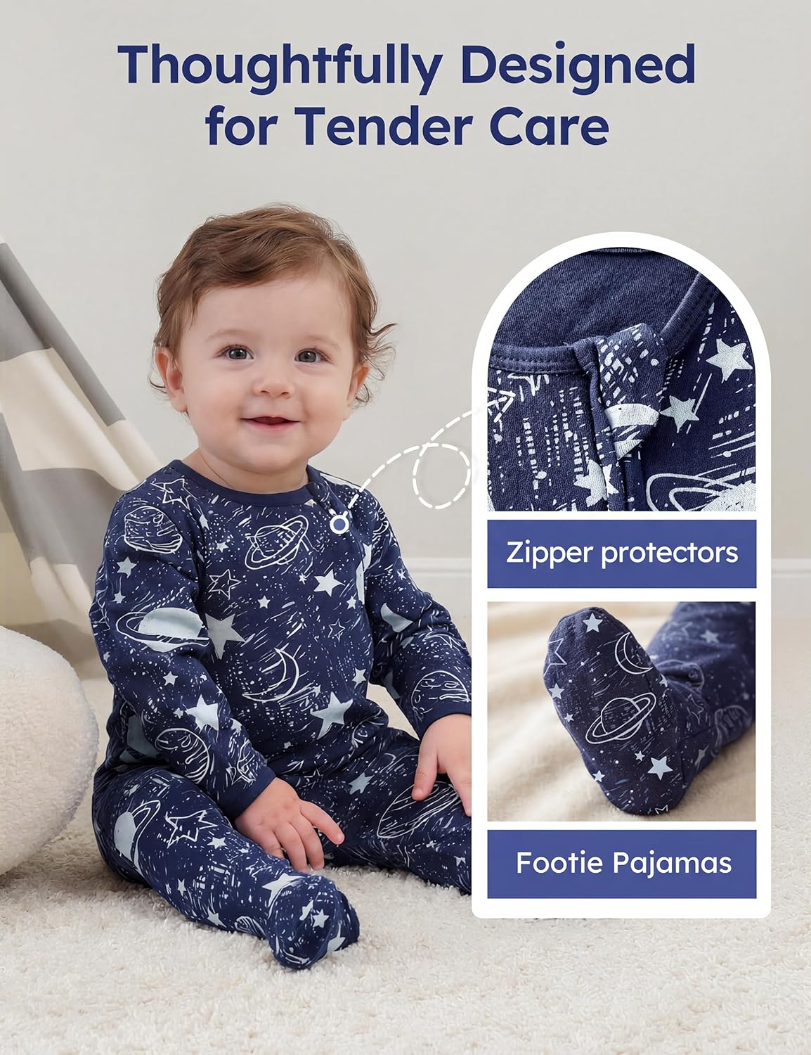 Baby Pajamas 100% Cotton Baby Sleepers for Newborn 0-3 3-6 6-9 Months 3Pcs Footie Pajamas Baby Boys Girls Clothes