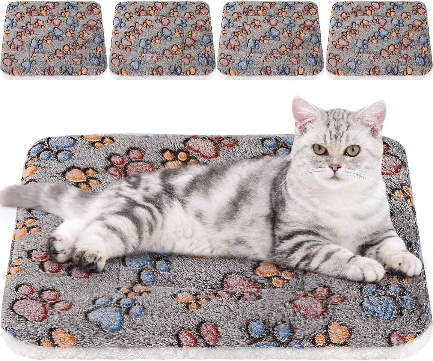 Tuanse 4 Pack Ultra Soft Dog Cat Bed Mat Small Animal Guinea Pig Bed with Cute Print Reversible Fleece Dog Crate Kennel Pad Cozy Washable Thickened Hamster Pet Beds Mat(21 x 14 Inches,Gray)