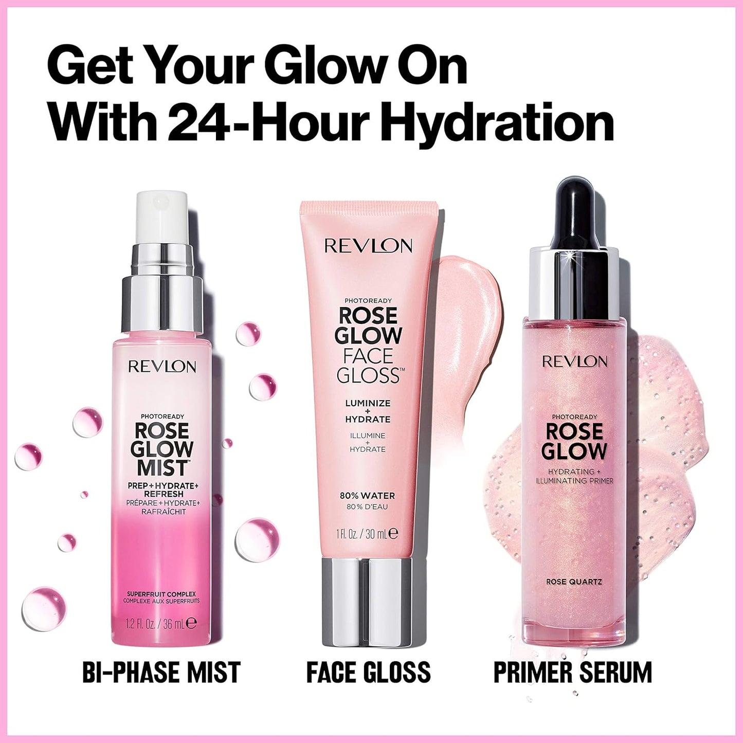 Revlon PhotoReady Face Gloss Rose Glow Primer, Makeup for All Skin Types, Hydrates, Illuminates & Moisturizes, Infused with Glycerin & Olive Oil Extract, 80% Water, 1 Fl Oz
