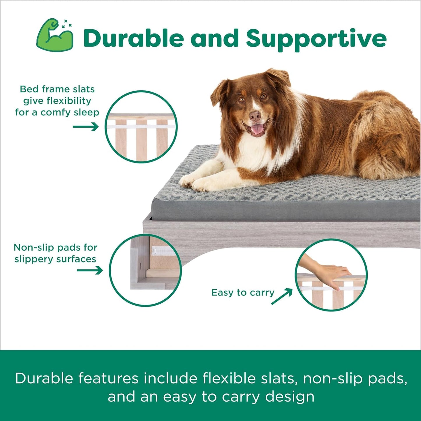 FurHaven Elevated Dog Bed for Medium Dogs, Mid-Century Modern Style with Flexible Slats & Non-Slip Pads for Comfort & Airflow, Easy Assembly, Raised Pet Bed, Medium, Light Gray