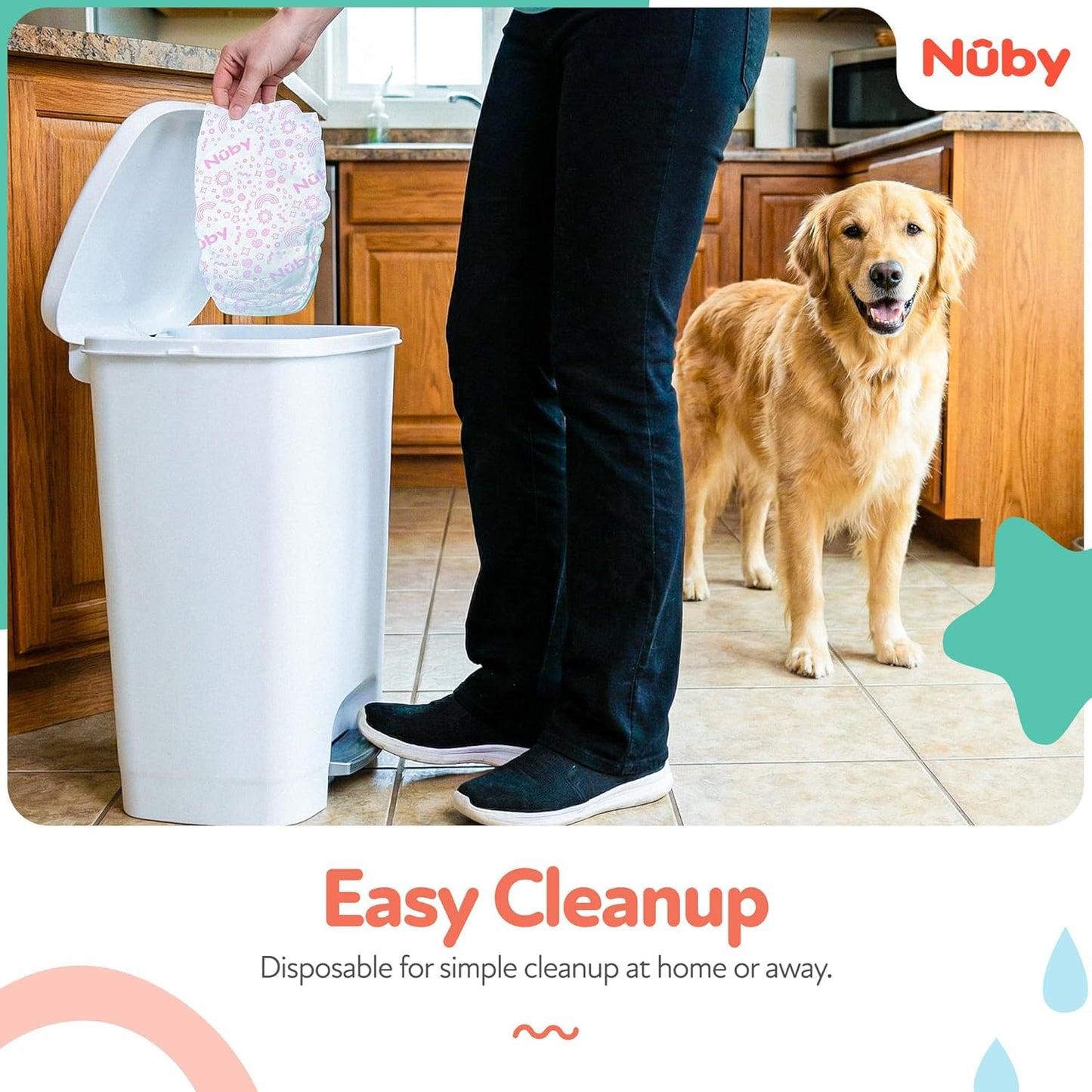 Nuby Pets Disposable Female Dog Diapers with Wetness Indicator, Leak-Resistant & Absorbent for Dogs in Heat, Training & Incontinence, X-Small (9-16” Waist), 50 Count