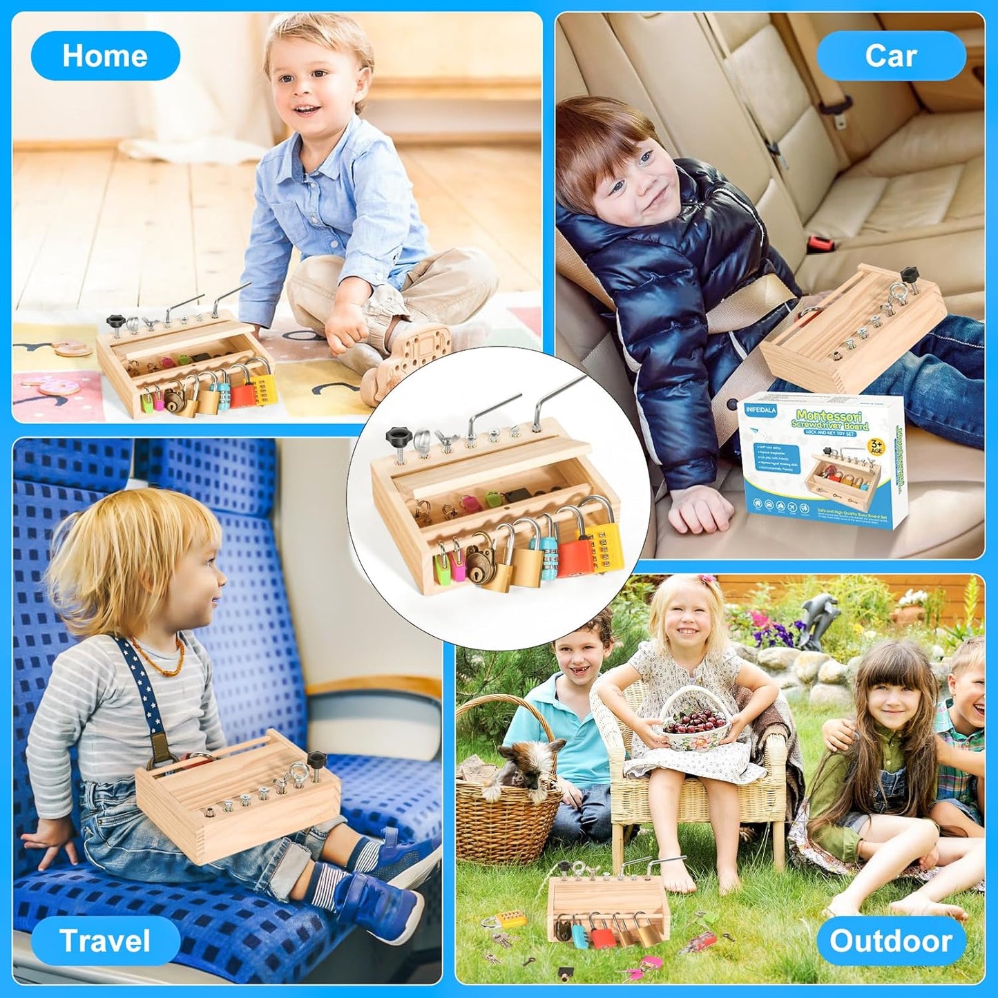 Montessori Toys for 3 4 5 Year Old,Montessori Screwdriver Board Set-Lock and Key Toy,Kids Tool Set,Preschool Learning Sensory - Fine Motor Skills - STEM Toys