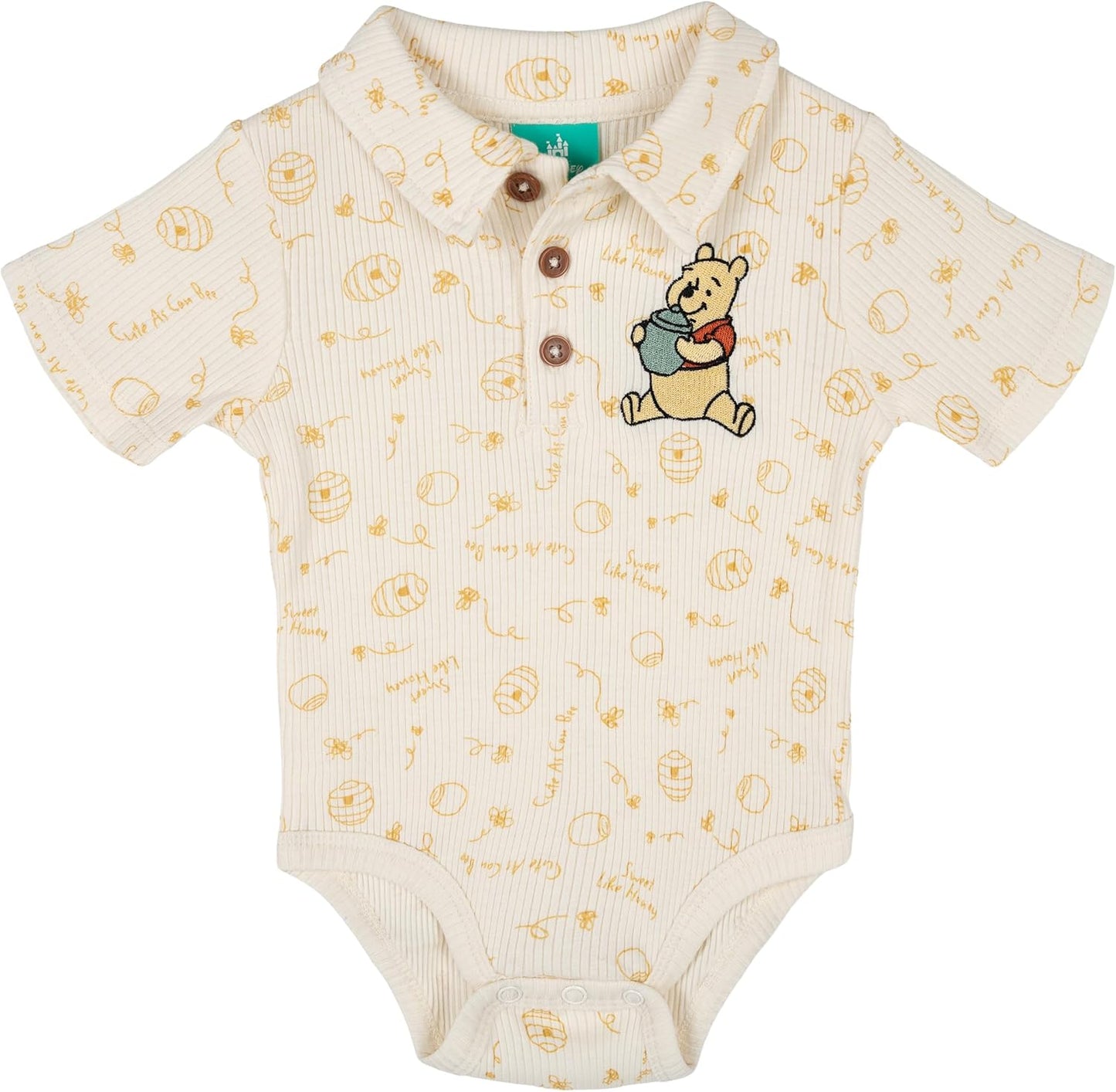 Disney Winnie the Pooh Baby Ribbed Polo Bodysuit and Shorts Outfit Set Newborn to Infant Sizes (Newborn - 24 Months)
