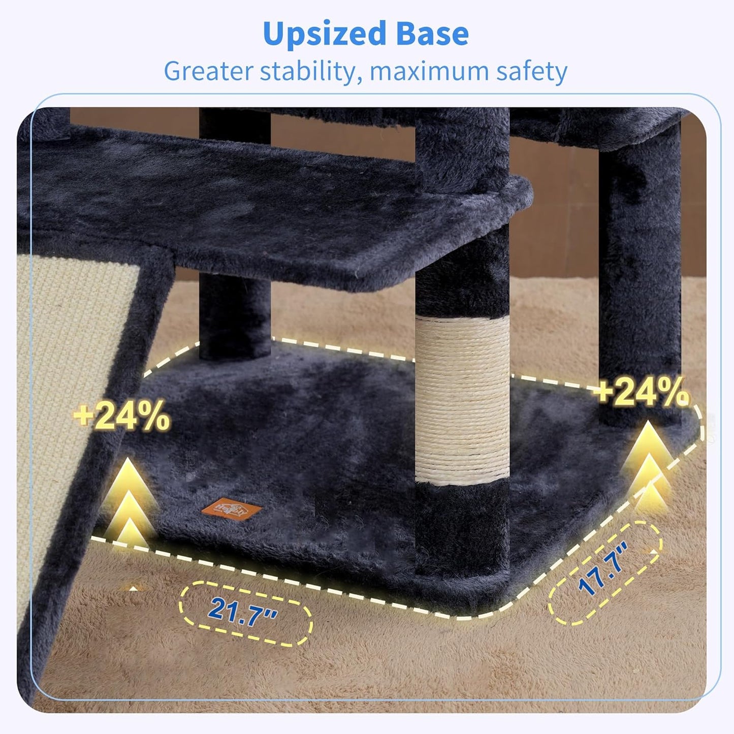 Heybly Tall Cat Tree for Large Cat, 80-inch Multi-Level Cat Tower for Indoor Cats with Large Baseboard, Condo Furniture with 2 Widened Plush Perches,Scratching Board and Big Caves, Smoky Gray HCT038G
