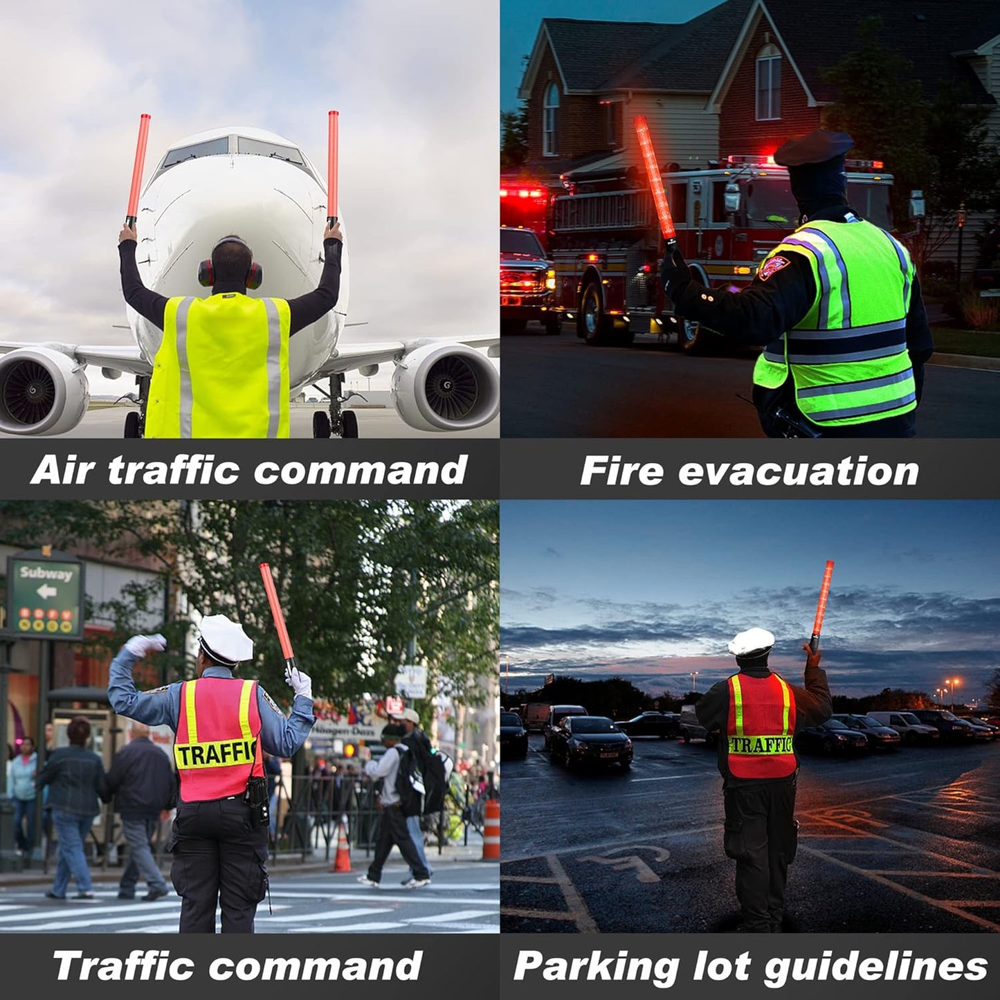 4 Pack 21 Inch Traffic Wand, Air Traffic Control Wand with 3 Flashing Modes, LED Multifunction Traffic Safety Baton for Airport, Parking, Car Directing