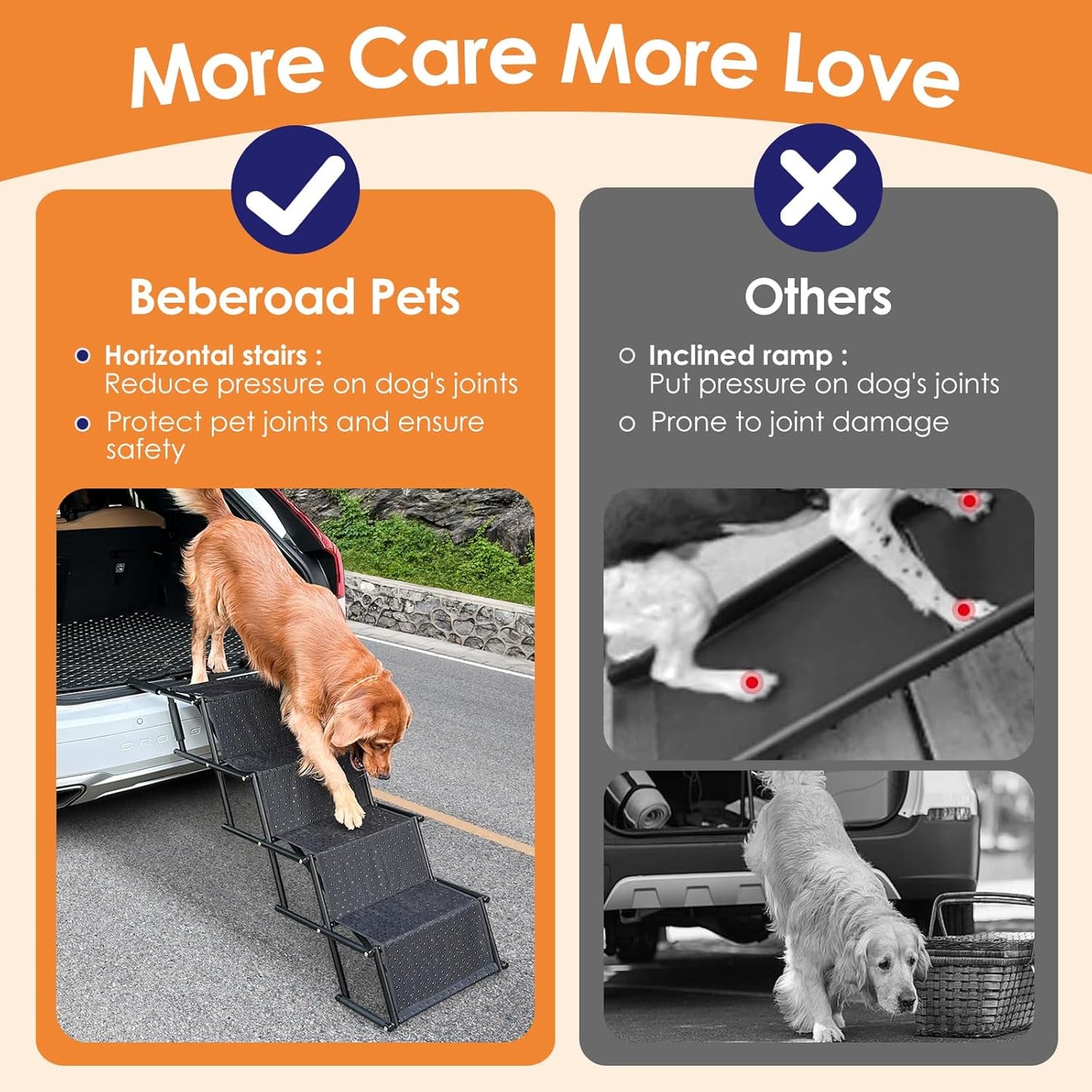 Portable Folding Pet Stair for Large Dog Ramp with Non-Slip Rug Surface, Lightweight Dog Ramps for Cars, SUVs, High Beds and Trucks, Pet Steps for Large Dogs,