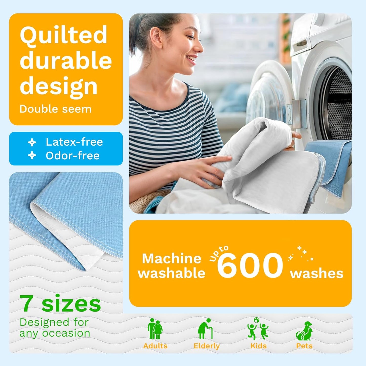 GREEN LIFESTYLE Washable Underpads - Large Bed Pads for use as Incontinence Bed Pads, Reusable Pet Pads, Great for Dogs, Cats, Bunny, Seniors Bed Pad (Pack of 4 - 34x36)