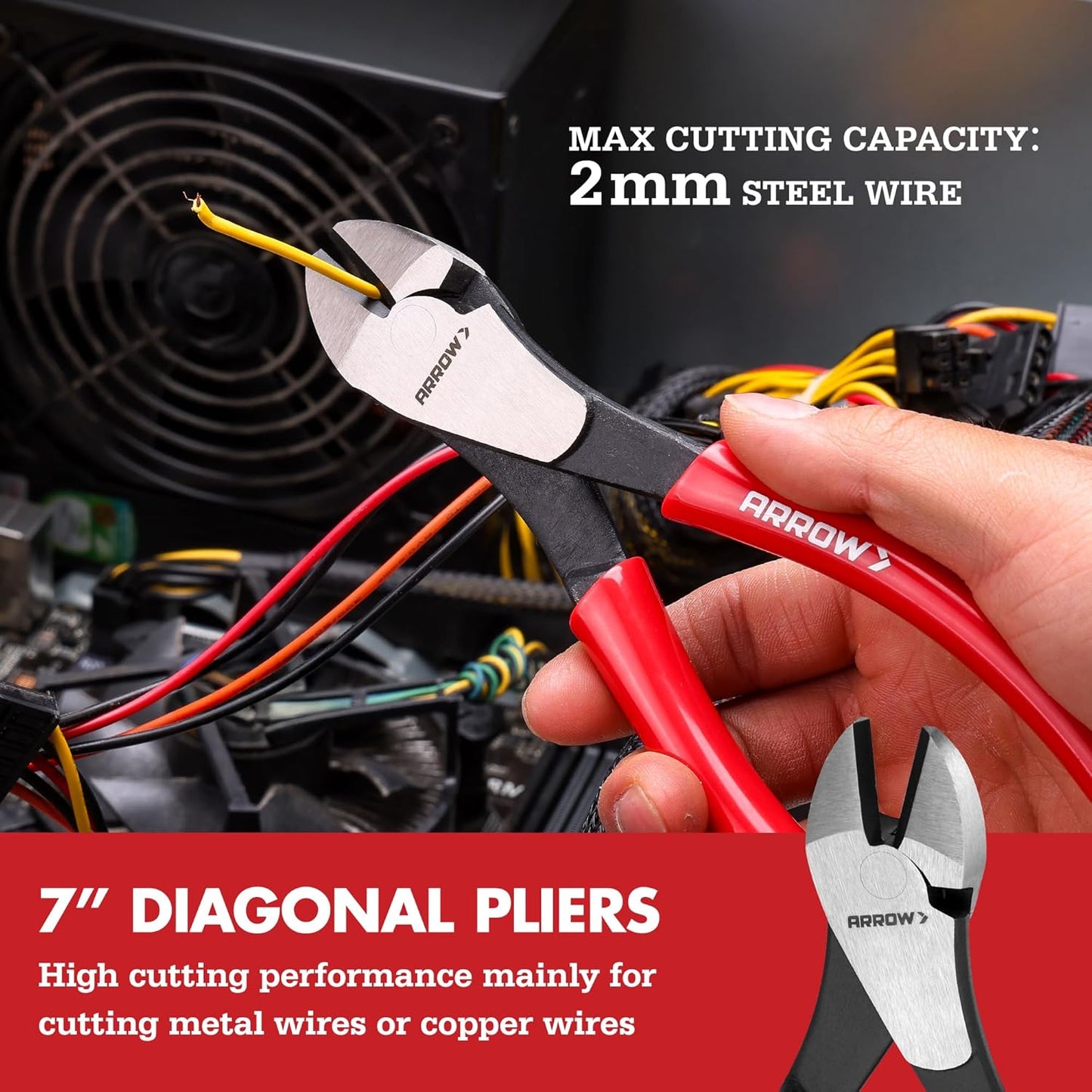 ARROW 5PCS Pliers Set, 6" Slip Joint, 7" Diagonal, 8" Needle Nose Pliers, 8"&10" Groove Joint with Non-slip Handle, Portable Rolling Bag With Handle, Premium Carbon Steel