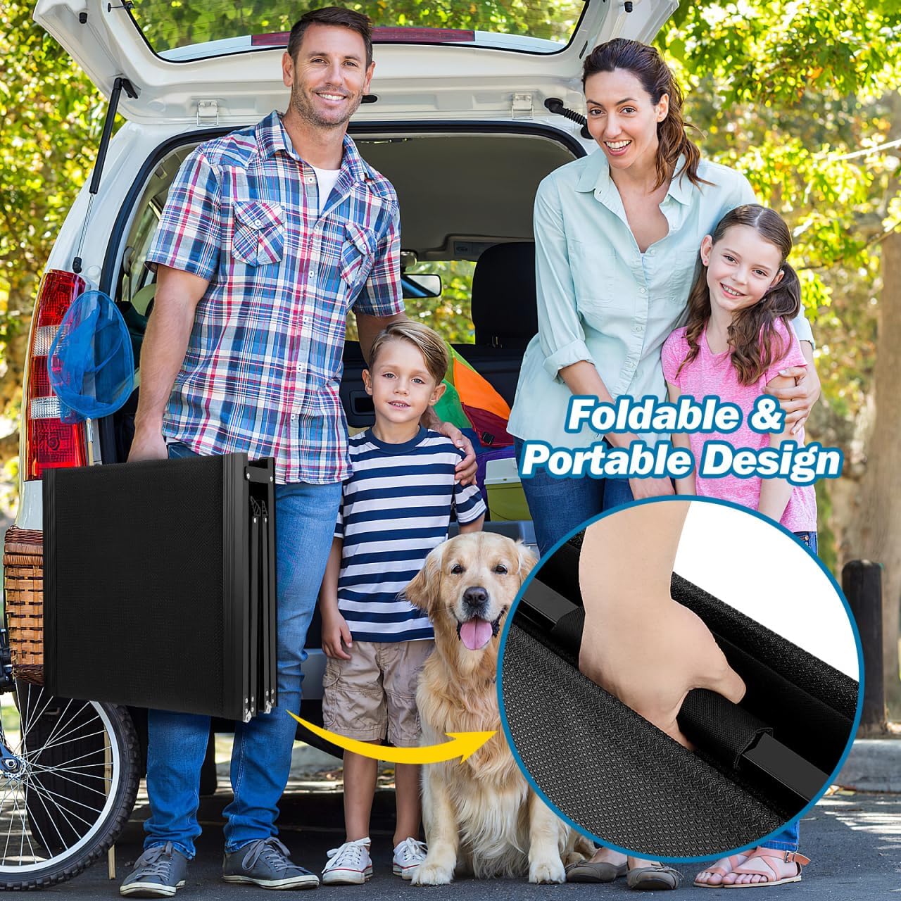 71''x 20'' Dog Ramp for Car, Foliding Dog Ramp with Non-Slip Rug Surface, Extra Wide Long Pet Stairs Supports Up to 300 LBS, Slow Slope Dogs Stairs for SUV, Truck, Large & Senior Pets