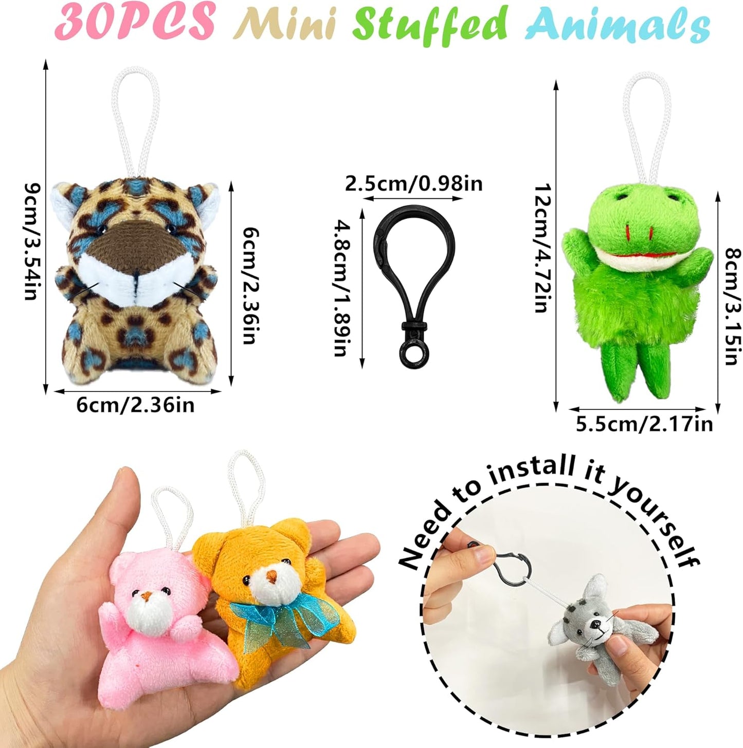 XIPEGPA 30 PCS Mini Plush Animals Keychain Set Small Stuffed Animals for Goodie Bags Easter Schools Birthday Party Favor Supplies