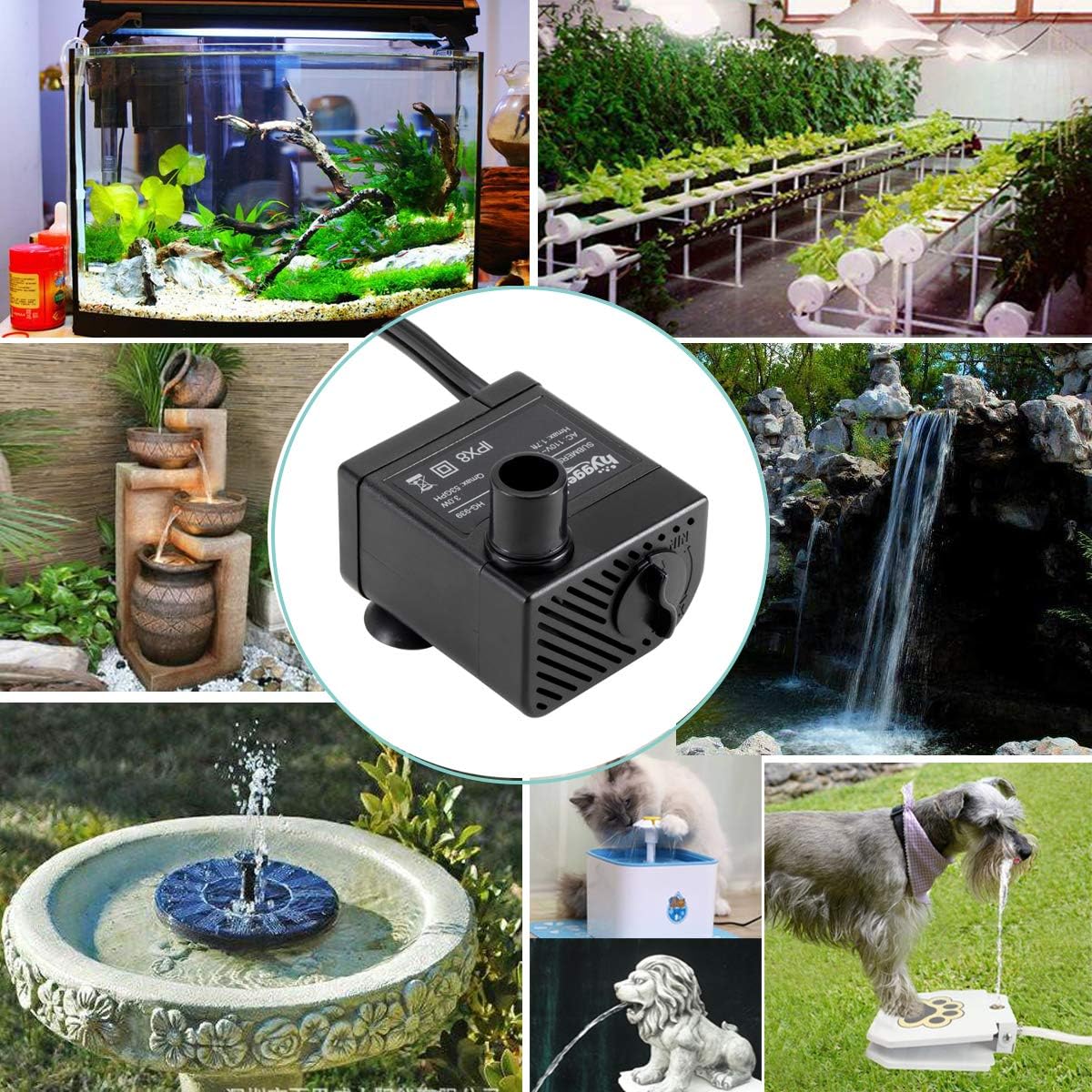 hygger Ultra Quiet 53GPH (200L/H, 3W) Submersible Mini Water Pump Comes with 2 Nozzles, for Aquariums, Fish Tank, Fountain, Hydroponics, Max Lift Height 1.7ft ,120V/60HZ, Power Cord 6ft