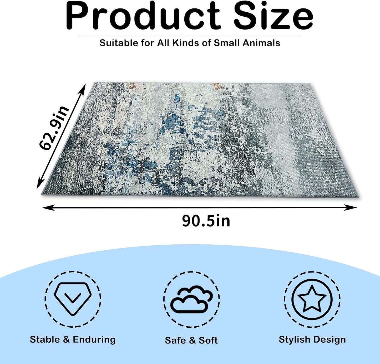 Fhiny 90" x 62" Extra Large Rabbit Cage Liner, Washable Bunny Bedding Rug Anti Slip Floor Mat Soft Dog Whelping Pad Playpen Kennel Liner Carpet for Chinchillas Ferret-Protective Floor-Seaside Style-2