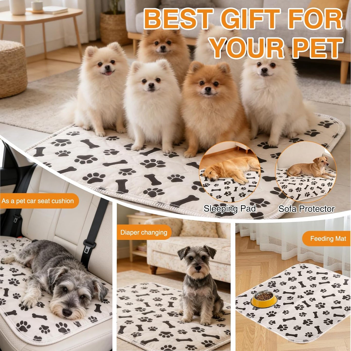 Puppy Pads with Pheromones, Washable Puppy Pee Pads for Dogs & Cats -Leak & Odor Proof, Non-Slip Base Training Pads for Home & Travel, Easy to Clean & Reusable (Medium: 27.5" × 31.5")