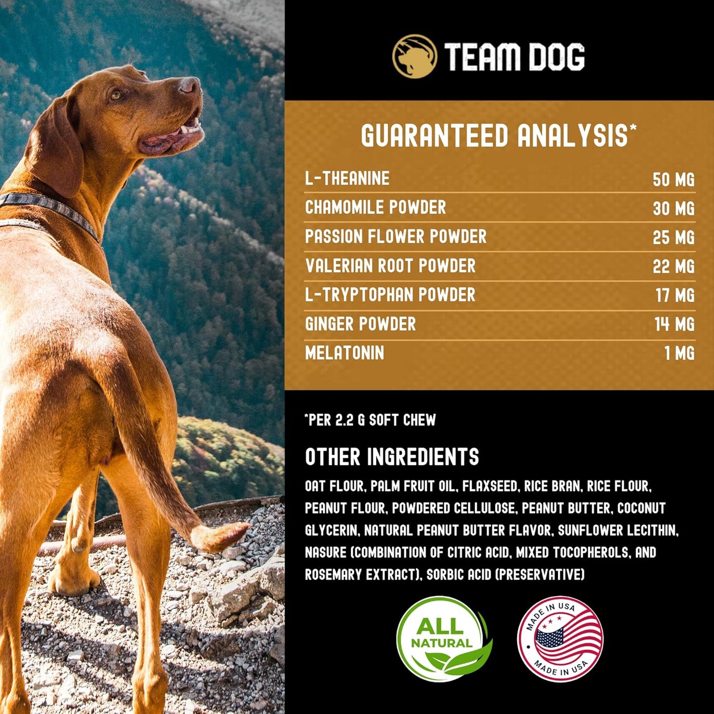 TEAM DOG Calming Chews - Anxiety Relief Treats | Natural Calming Bites with Melatonin, Chamomile, Valerian & Passion Flower | 120 Soft Chews for Large & Small Dogs | Delicious Peanut Butter Flavor