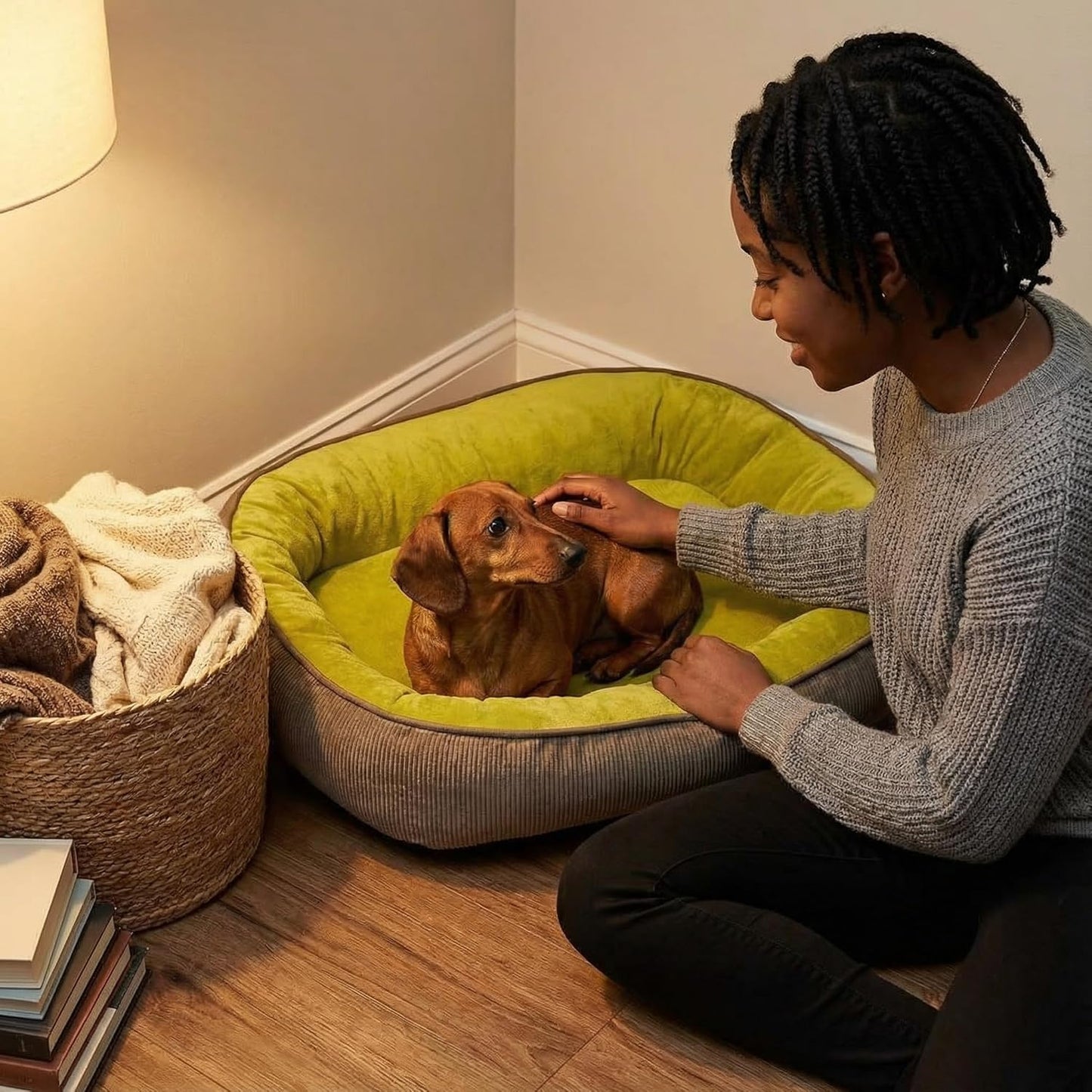 Calming Dog Bed for Medium Dogs 26"x18" - Orthopedic Washable Pet Bed with Anti-Slip Bottom, Indoor Soft Cat Bed with Removable Cover (Lime Green)