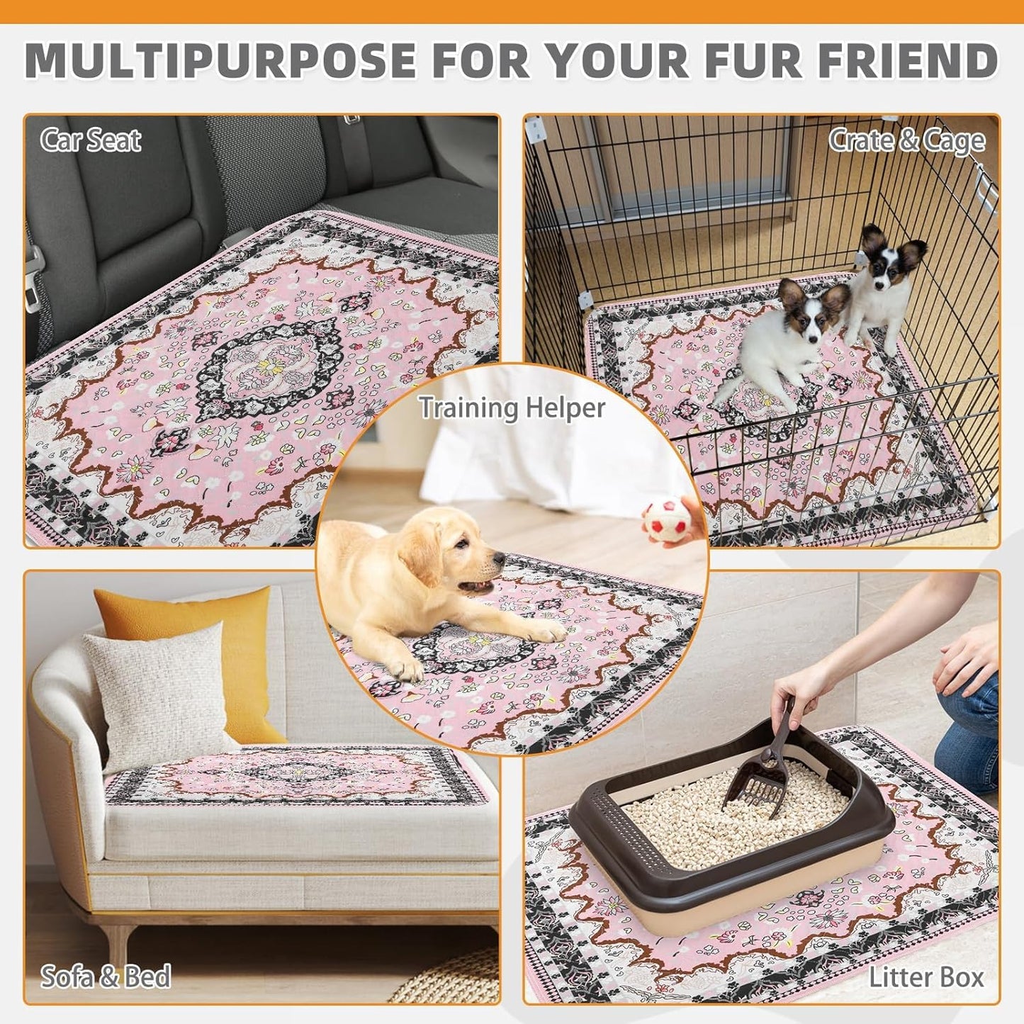 KOOLTAIL Washable Pee Pads for Dogs, 2 Pack Super Absorbent Reusable Puppy Training Pads Waterproof, Nonslip and Leak-Proof Dog Pee Pads, Large Pet Mats Whelping Pads for Floor, Crate, Couch, 36"x41"