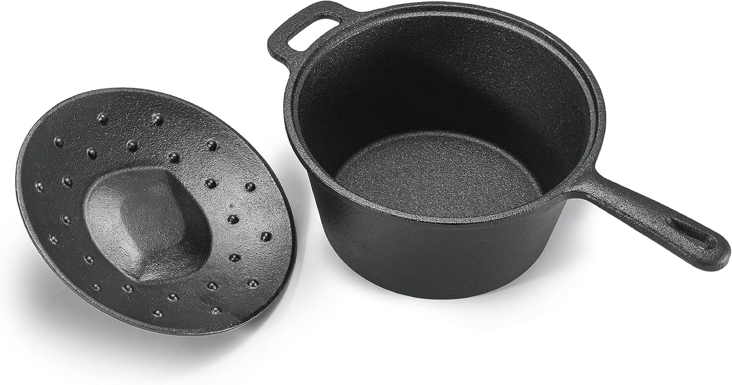 Commercial Chef 2-Qt. Saucepan with Lid, Pre-Seasoned Cast Iron, Integrated Handles, Works on All Cooktops Including Induction, Outdoor Skillet for Campfires or Grills, CHCI20