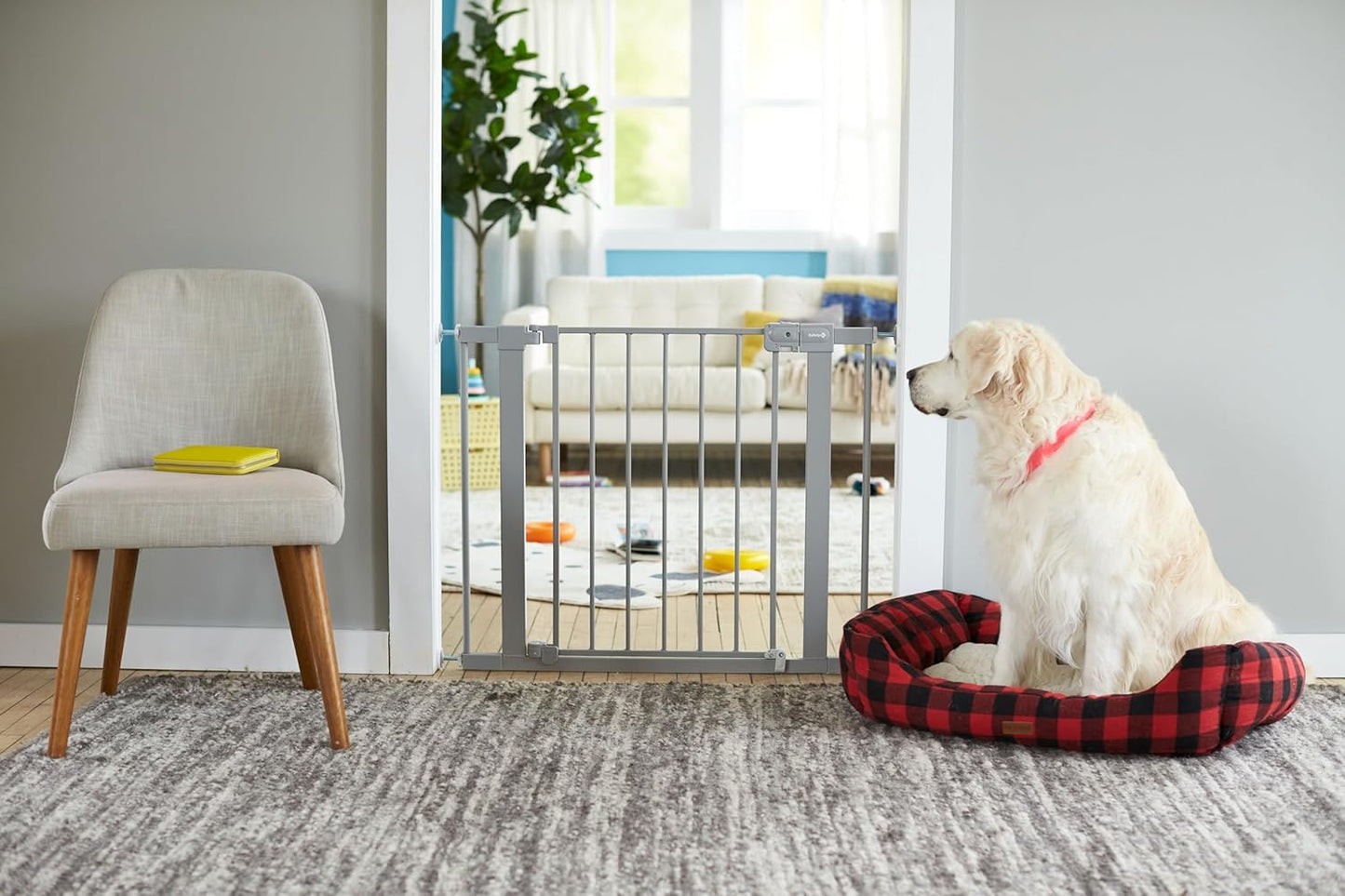 Safety 1st Easy Install Baby Gate for Doorways, Auto-Close Pressure-Mounted Magnetic Latch, Indoor Dog Gates, No Drilling, Fits 29"-38", Grey