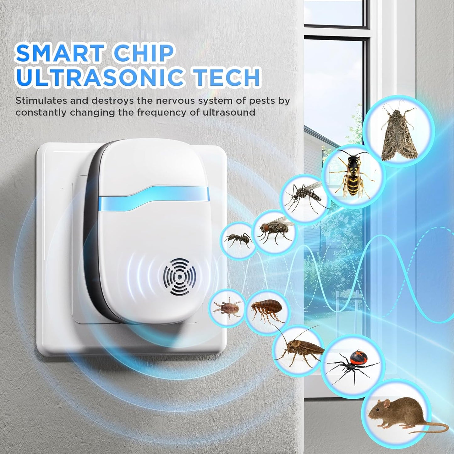 (2026 Upgraded) Ultrasonic Insect & Pest Indoor Repeller - Stronger Driving Force, Repellent for Mouse, Rats, Cockroaches, Bugs, Ants, Spiders, Plug-in Control Device, Silent for Home (6 Pack)