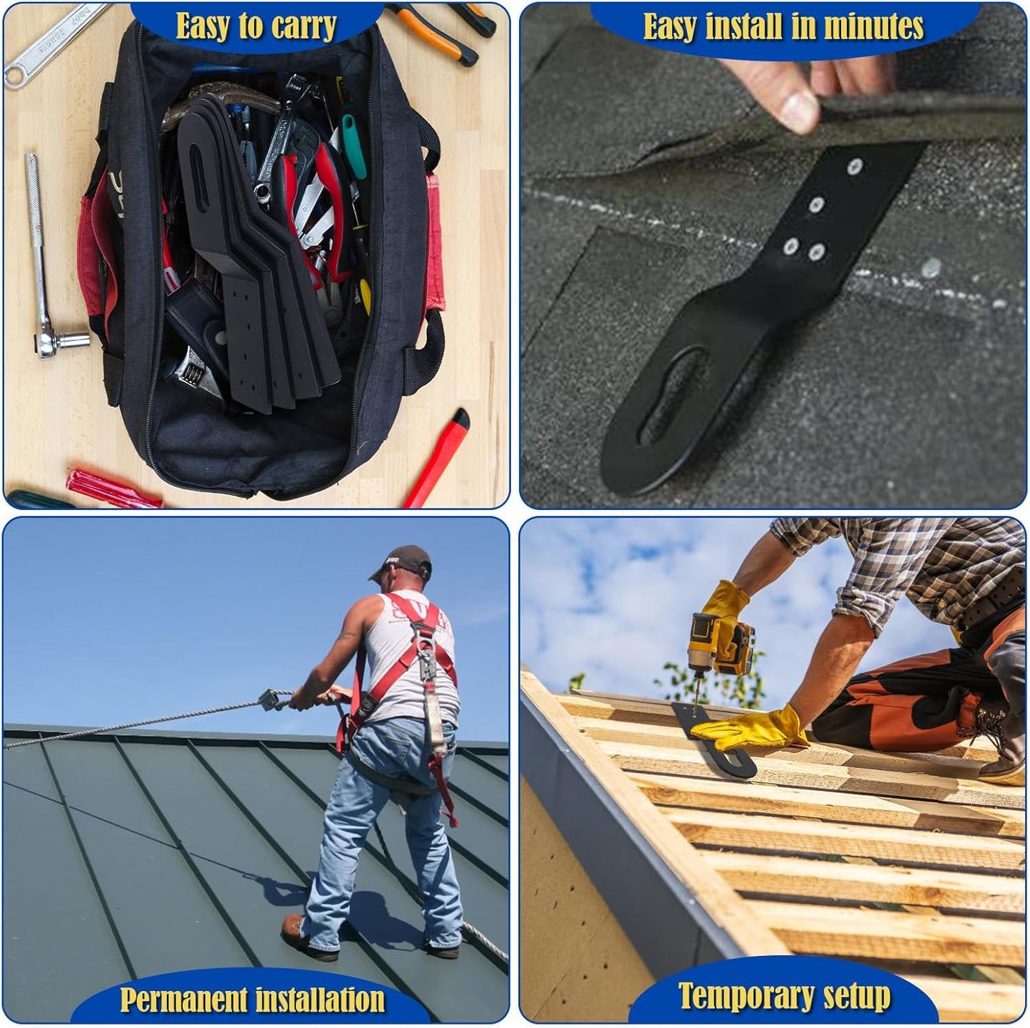 Roof Safety Anchor, Permanent Roof Anchors for Wood Roofs, Use With Roofing Harness, Safety Ropes, Other Roof Safety Equipment (3 Pack)