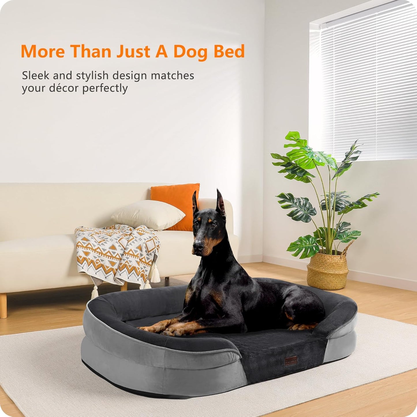 Dwanton Orthopedic Dog Bed for Extra Extra Large Dogs with Gel Memory Foam, Waterproof Dog Sofa, Washable Pet Bed with Four Sided Bolster Cushion, Removable Cover & Non-Slip Bottom, 48", Dark Gray