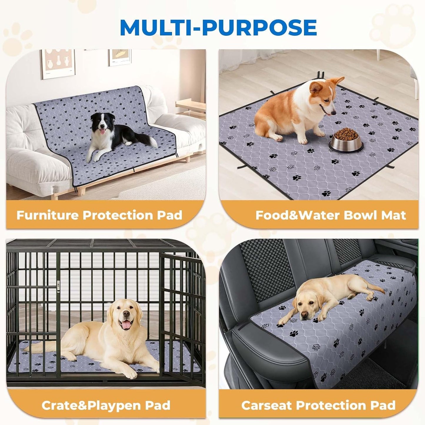 Fostanfly Washable Pee Pads for Dogs, 2 Pack Large 36"x41" Ultra-Absorbent and Leak-Proof Non-Slip Reusable Potty Training Pads for Dogs, Cats, Puppy, Potty Training of Add 8 Lanyards