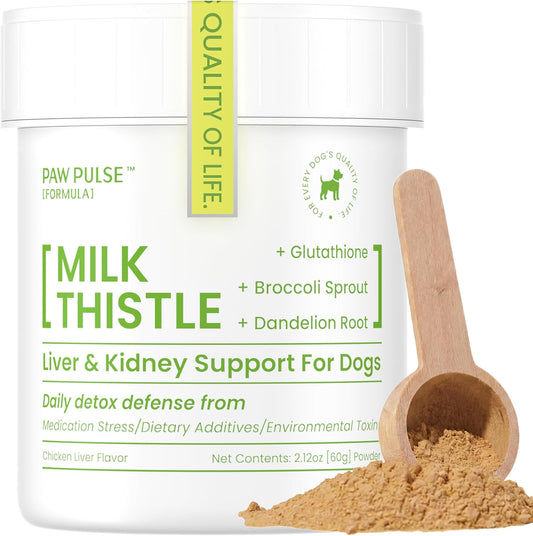 Pawpulse Formula Milk Thistle for Dogs – Liver & Kidney Support Powder with Silymarin & Glutathione – Daily Detox, Antioxidant & Metabolic Natural Support, 2.12 oz