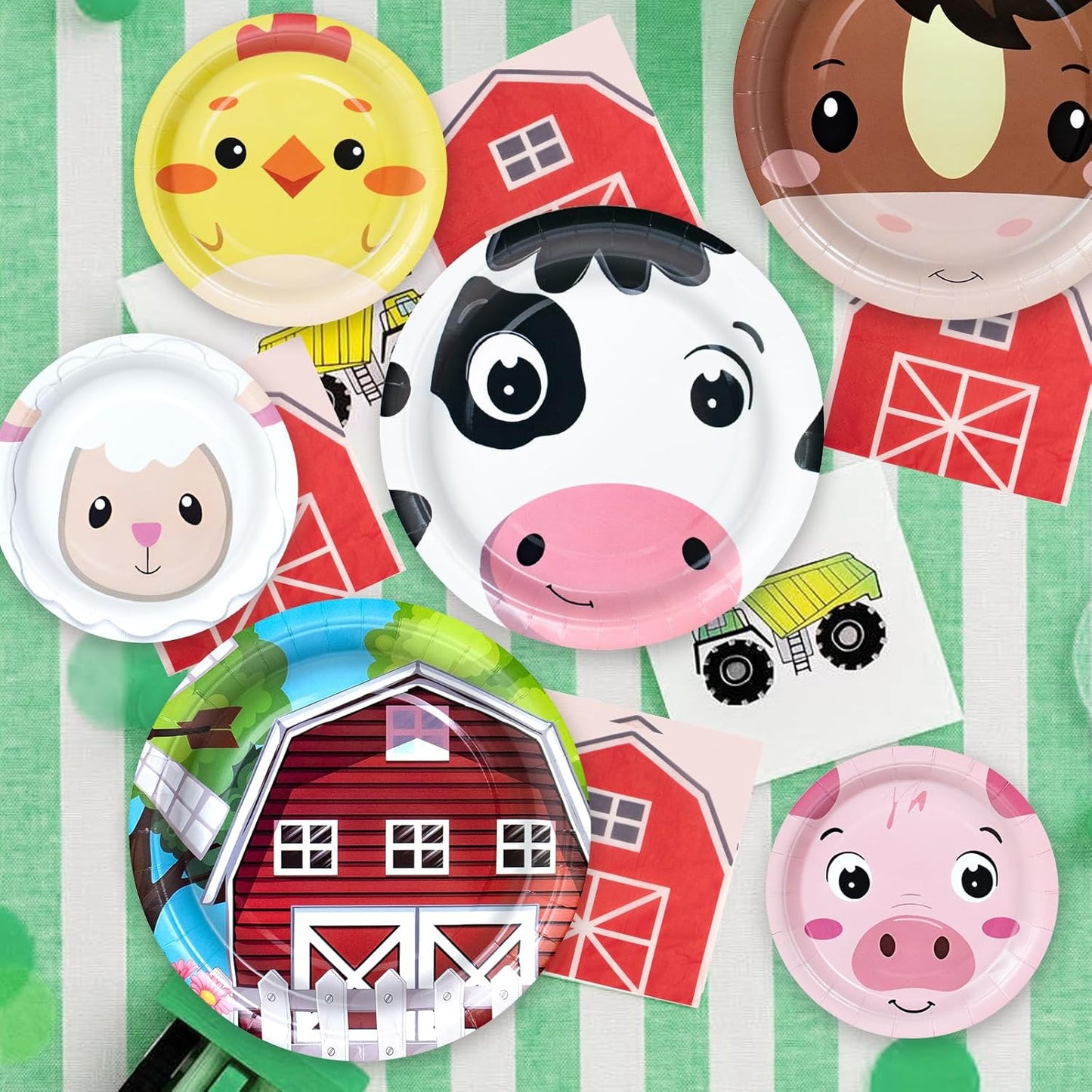 180Pcs Farm Animals Party Supplies Paper Plates and Napkins Serve 60 Disposable Tableware Set for Birthday Party Decorations Game Day Family Holiday Sports Events