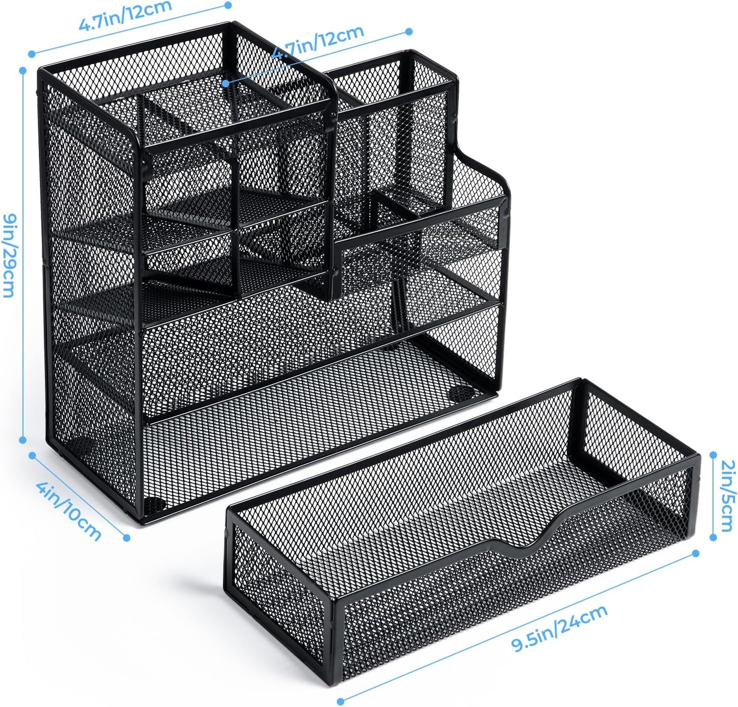 M&G Mesh Pen Holder for Desk, Multi-Functional Pencil Holder with Drawer Desk Organizer, Large Capacity Office Desk organizers and Accessories (Black)