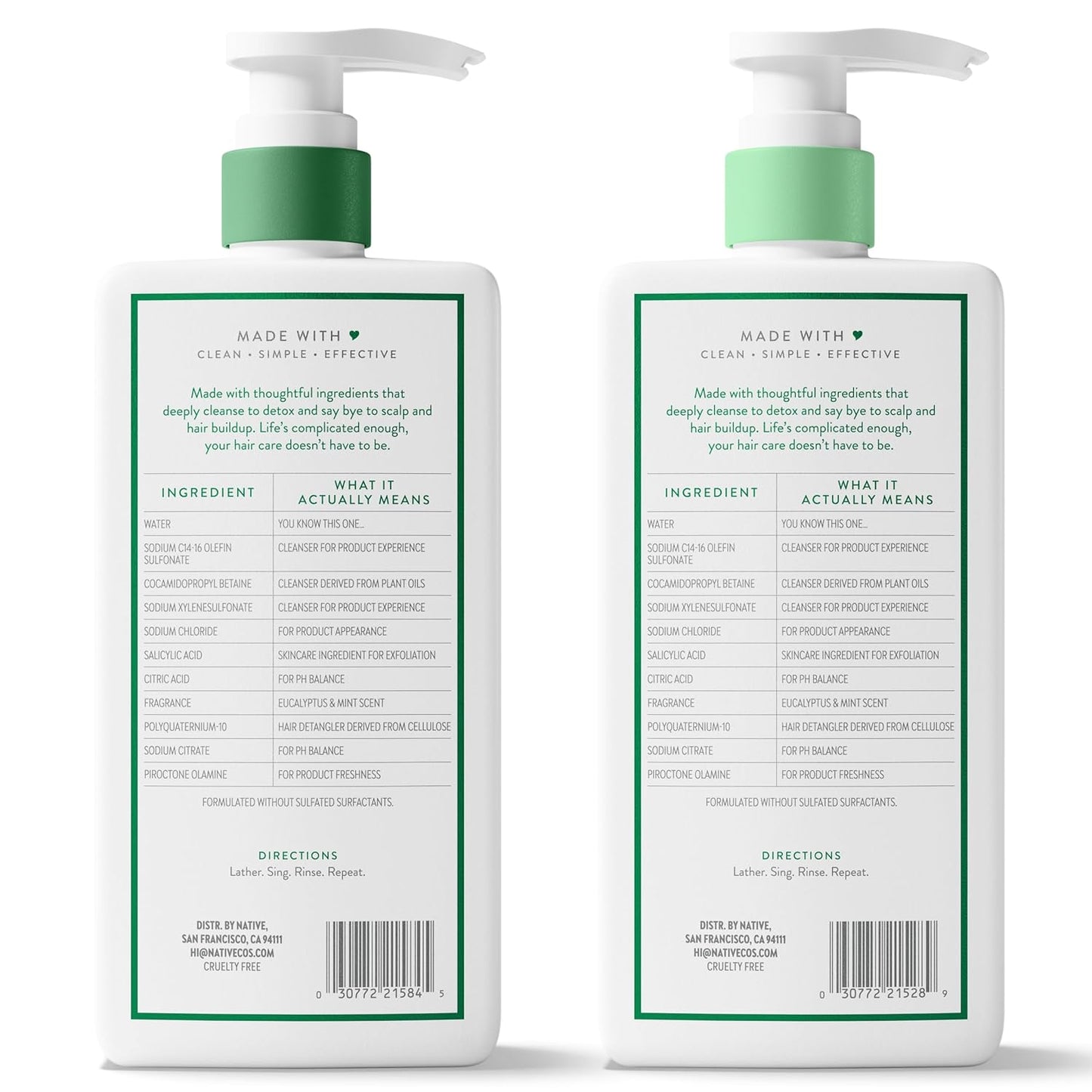 Native Scalp Detox Shampoo and Conditioner, Eucalyptus & Mint, Naturally Derived Ingredients | All Hair Types, Color & Treated, Fine to Dry Damaged, Sulfate & Dye Free - 2-Pack
