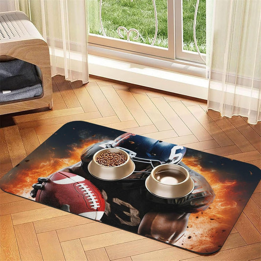 Cool American Football Pet Feeding Mat 40x60cm Absorbent Leather Dog Cat Food Mats Non-Slip Dog Bowl Mats for Food and Water, Quick Dry Pets Placemats for Cats and Dogs Water Bowl