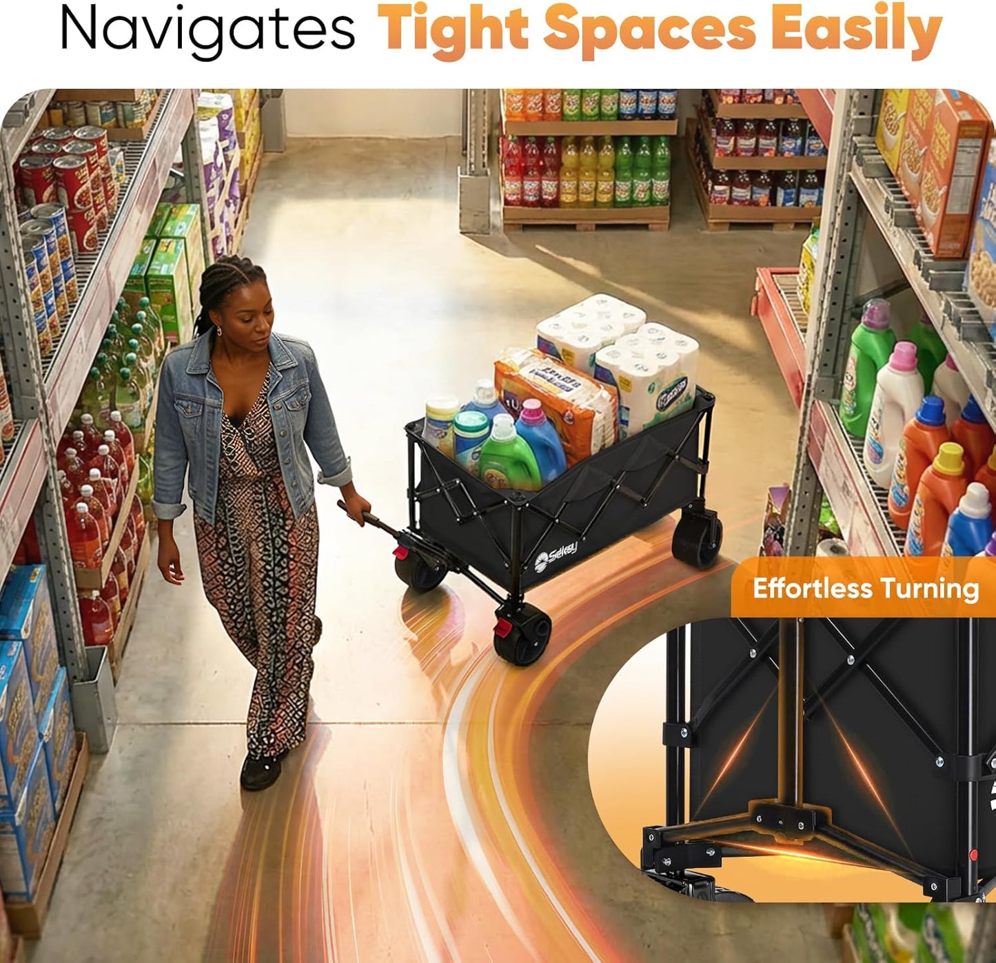Sekey 150L Wagons Carts Foldable with Big All-Terrian Beach Wheels, Collapsible Heavy DutyWagon, Extra Large Folding Wagon,Foldable Wagon for Camping, Garden, Sports. Black