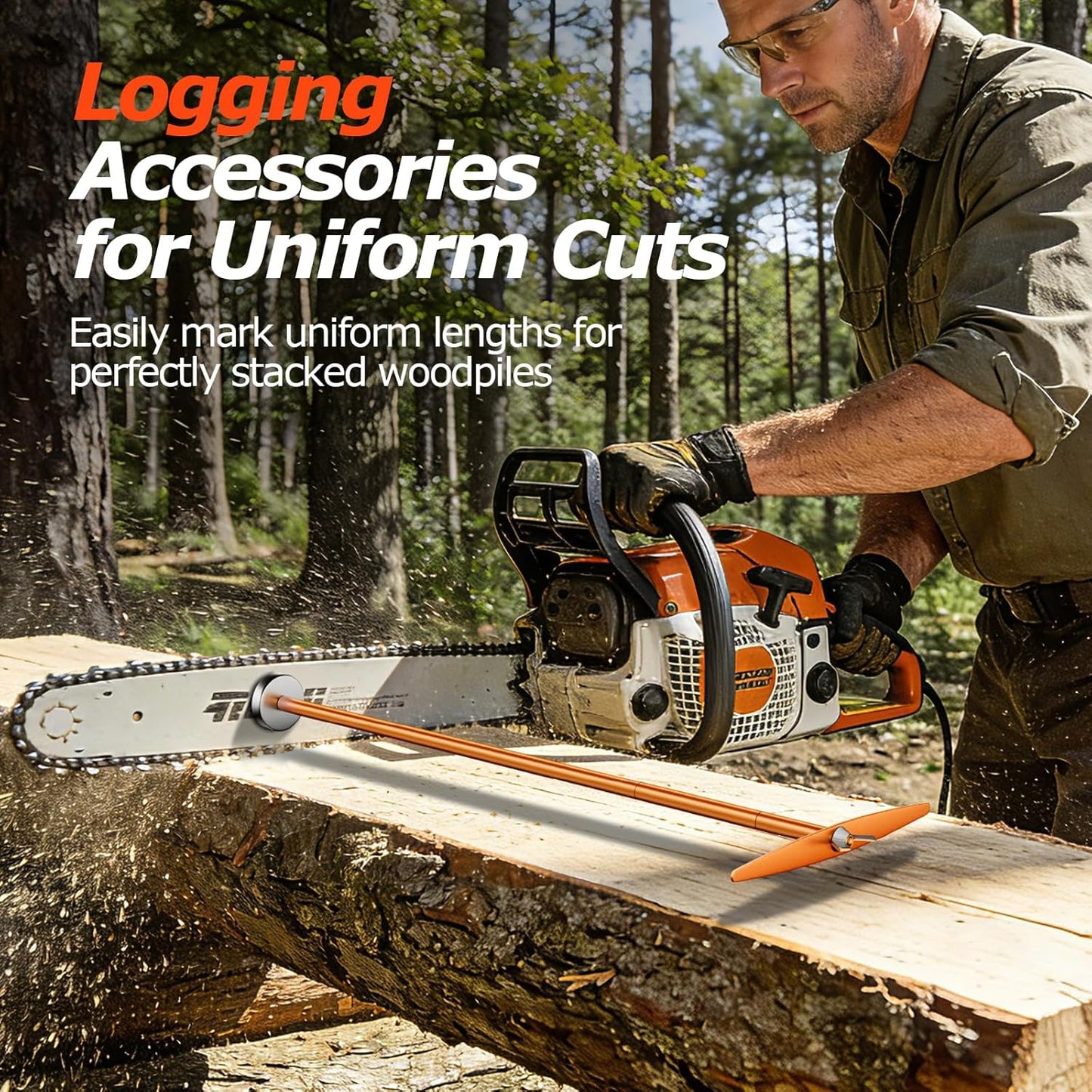 Firewood Measuring Tool for Chainsaw - Adjustable 18'', 22'', 26'' Solid Aluminum Log Marker - Magnetic Firewood Gauge with Tool-Free Assembly & High-Viz Pointer - Logging Accessories for Uniform Cuts