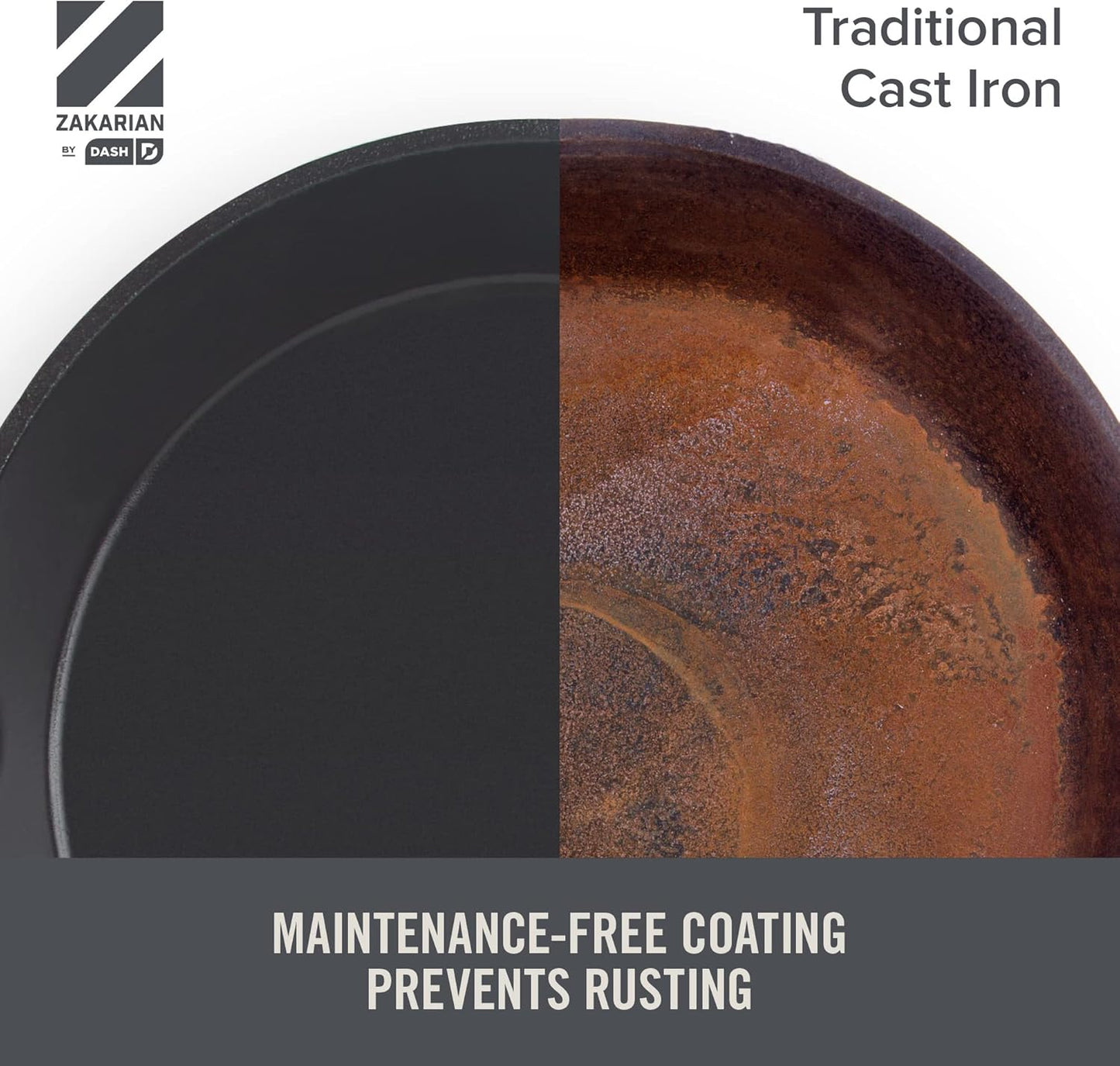 DASH Zakarian by Dash 9"x13" Nonstick Cast Iron Pan with Pour Spout and Removable Silicone Grips for Searing, Baking, Broiling, Grilling and more- Black
