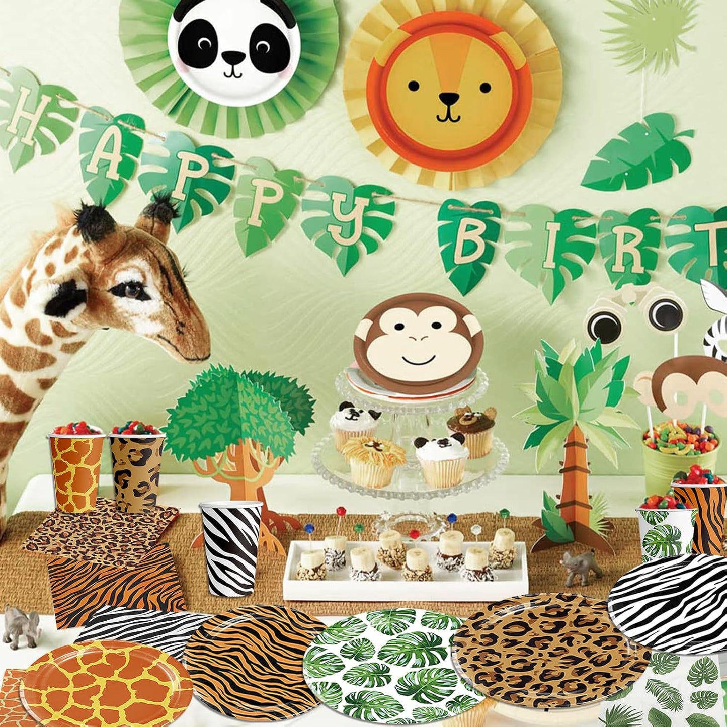 150 Pcs Jungle Animals Party Supplies - Plates, Napkins, Cups for Safari Party Favors (Serve 50)