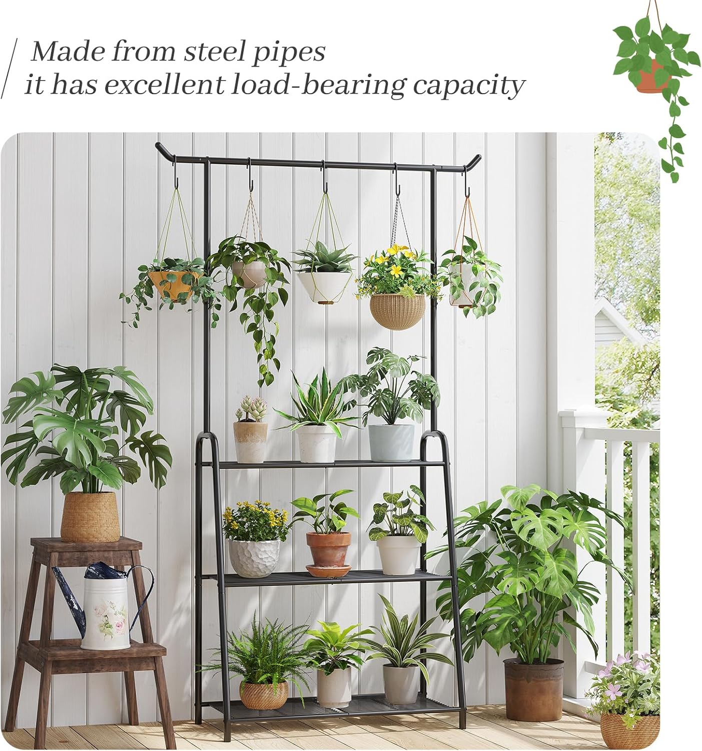 Plant Stand Indoor Outdoor,Metal Plant Stands for Multiple Plants,3 Tier Tall Hanging Plant Shelf,Large Heavy Duty Flower Holder Ladder Plant for Living Room, Patio, Balcony (Black)