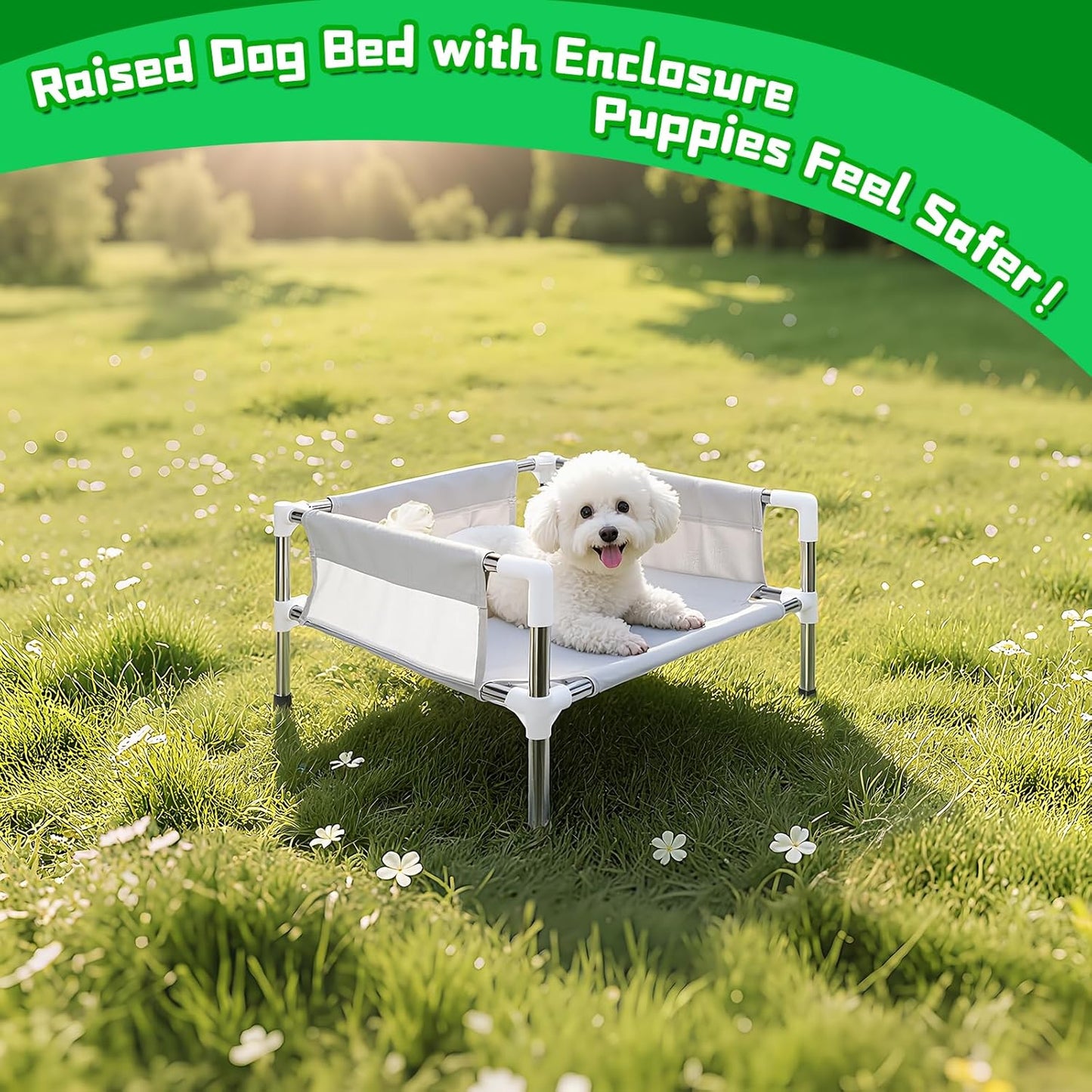 Makerfire Elevated Dog Bed, Raised Dog Sofa Bed for Small Dogs, Detachable Cooling Indoor/Outdoor Pet Cot with Non-Slip Feet, Polyester Cotton (19.5 “L x 19.5 ”W x 11.6 "H)