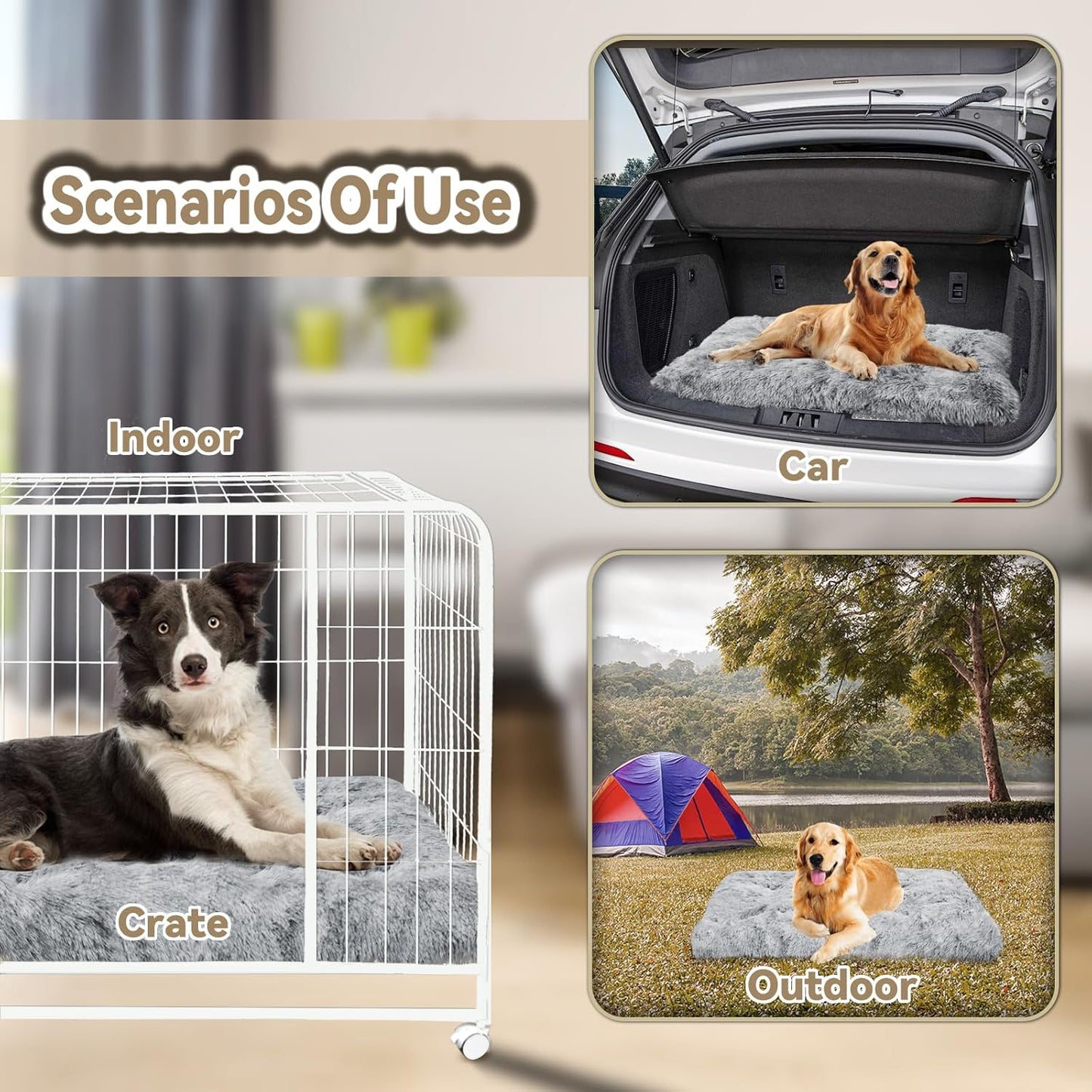 Dog Bed for Medium, Small Dogs Breeds,Deluxe Plush Dog Crate Beds, Comfy Kennel Pad, Washable Pet Sleeping Mat, Non-Slip Bottom, Grey 36 X 24 in