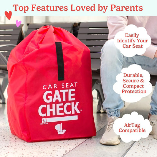 J.L. Childress Gate Check Travel Bag for Car Seats - Car Seat Travel Bag for Airplane, Fits All Baby & Infant Carriers, Airport Accessories for Gate Check, Flying Essentials, AirTag Compatible - Red