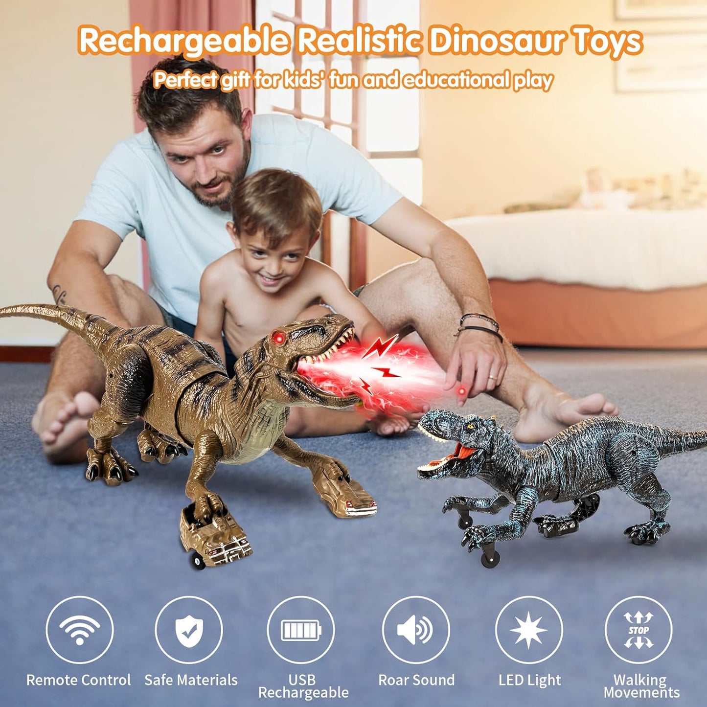 Remote Control Dinosaur Toys for Kids, Large Robot Dinosaur Toys with 360° Swaying Head & Spray, Roaring, Realistic Walking T-Rex Dinosaur Toy for Boys Girls, Best Gifts for Kids 3-5 5-7 8-12+