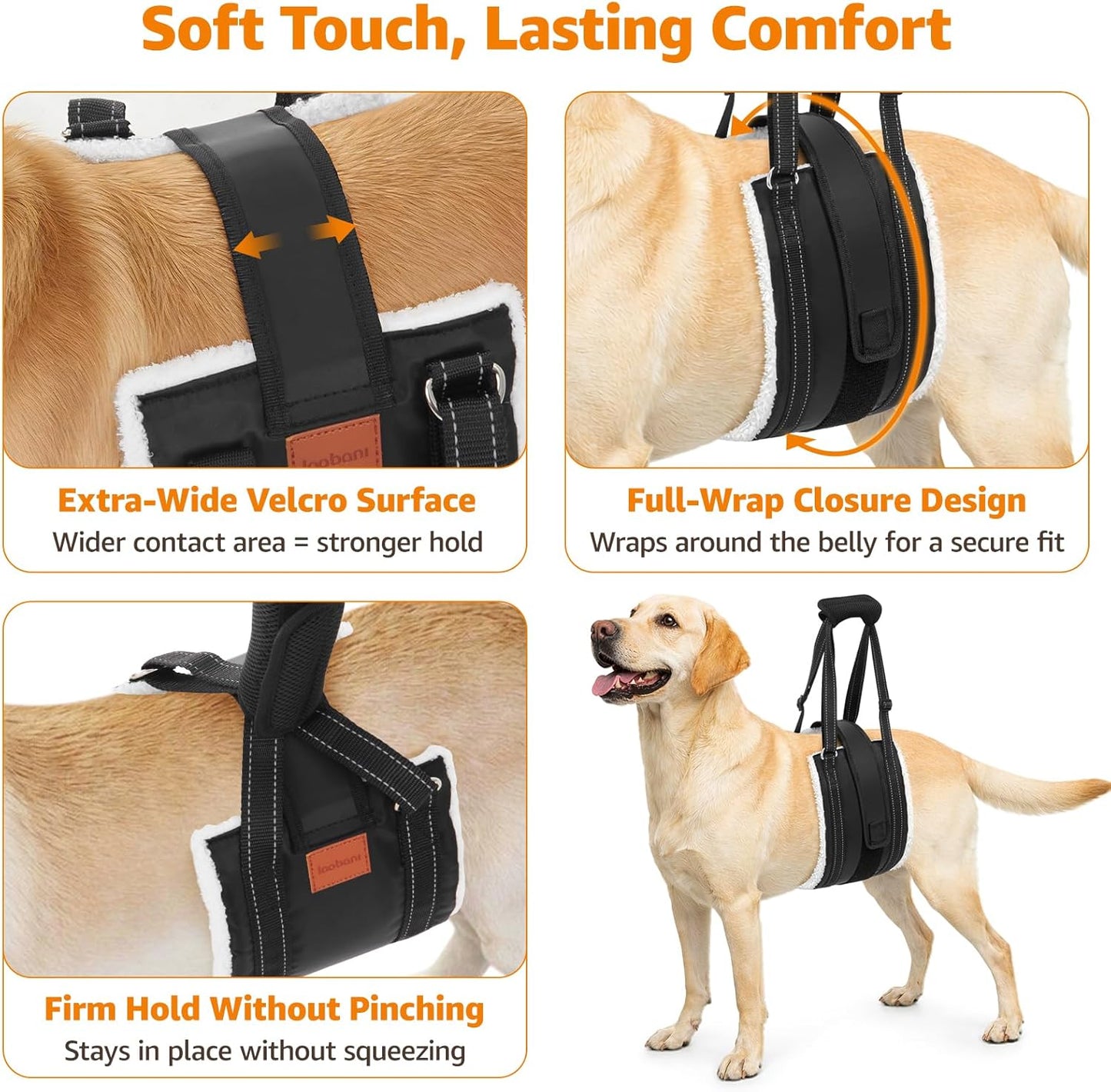 LOOBANI Dog Lift Harness for Back Legs, Portable Dog Sling for Large Dogs Hind Leg Support, Comfortable Leg Support Assistance for Elderly Dogs with Hip, ACL Brace, Senior, Injured