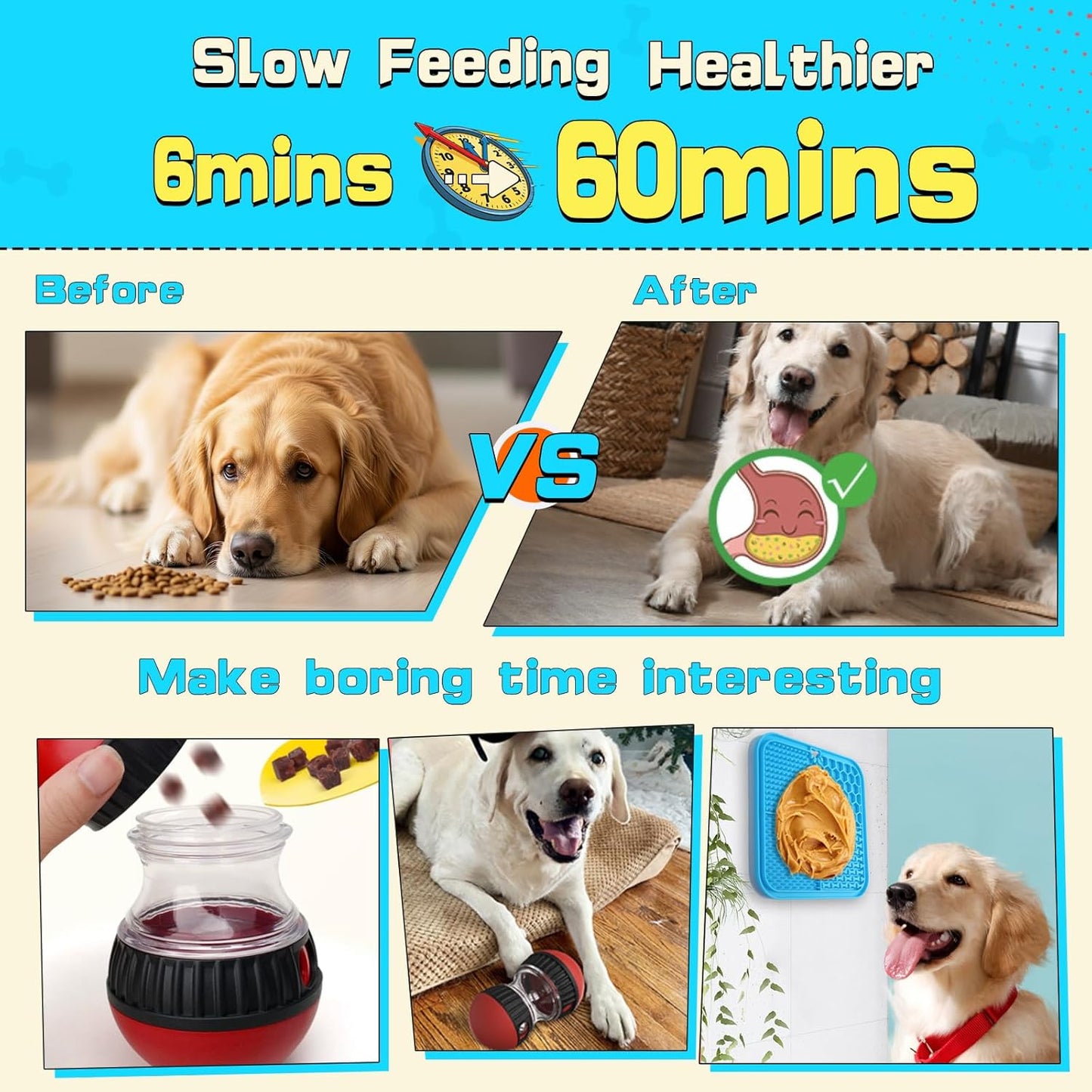 Adjustable Treat Dispenser Dog Puzzle Feeder for Small/Middle/Big Breeds - Funny Slow Feeder Puppy Enrichment Training Toy Pet Interactive Toys Lick Mat Dogs to Keep Dog/Cat Busy