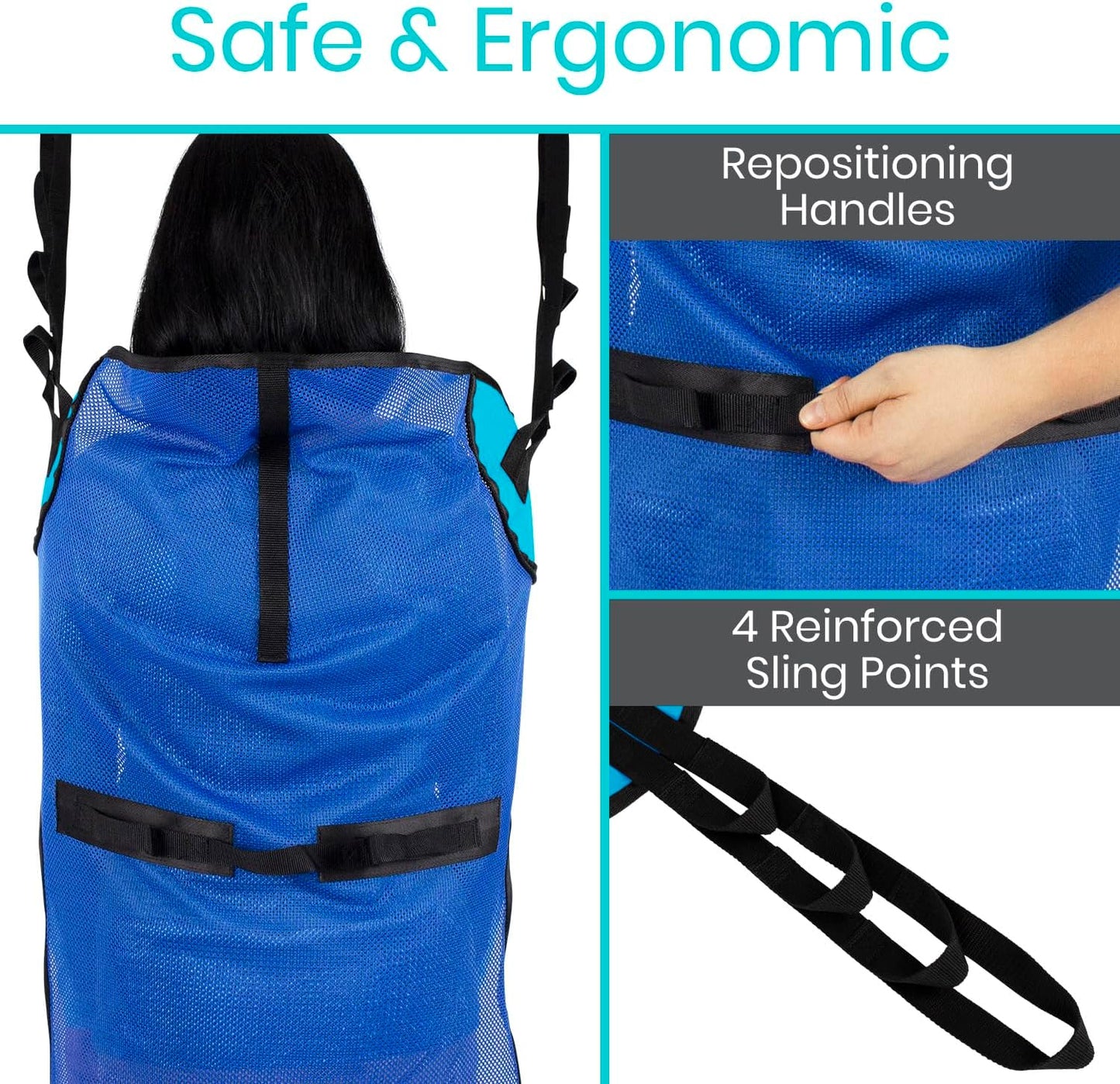 Vive Patient Lift Sling - Full Body Mesh Transfer Sling for Showering & Home Use - Hoyer Lift Pad for Elderly, Disabled, Bariatric - Patient Transfer Assist Device Blanket for Bed Positioning, Lifting