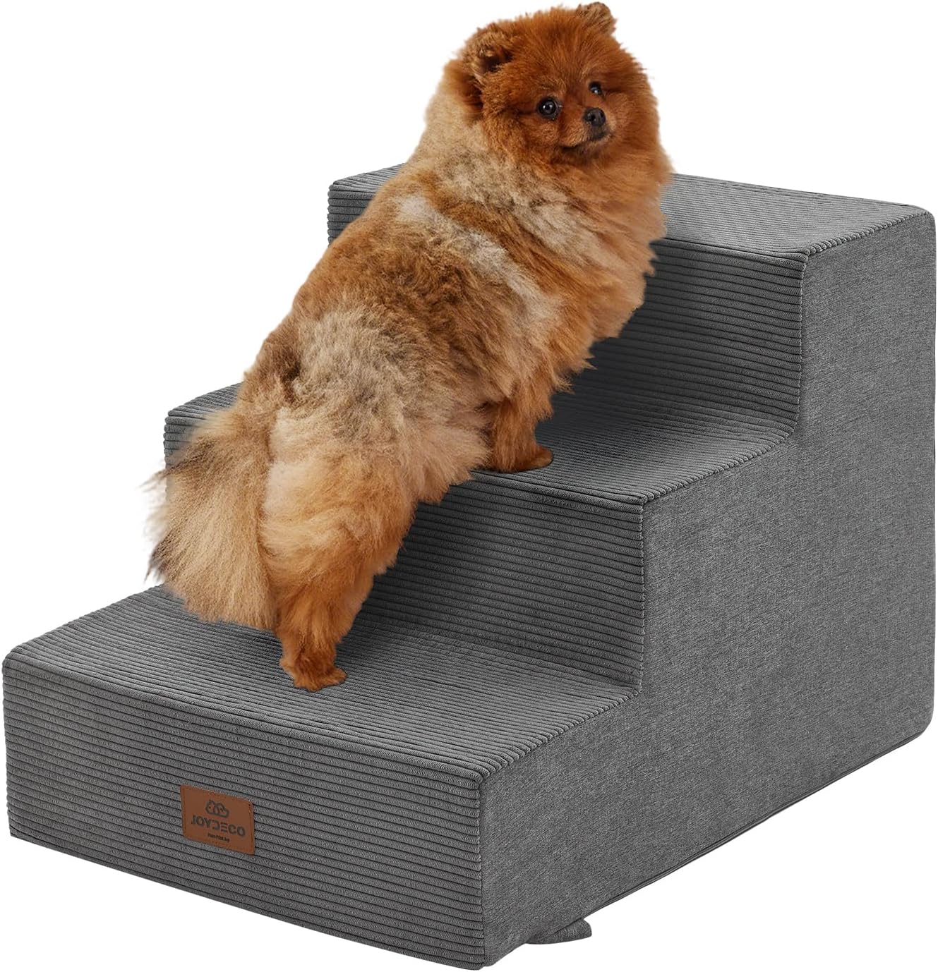 Joydeco Dog Stairs for Bed 15" H, 3-Step Pet Steps for Small Dogs and Cats, Dog Steps for High Bed, Non-Slip Balanced Ramp Indoor Pet Stairs, Gray